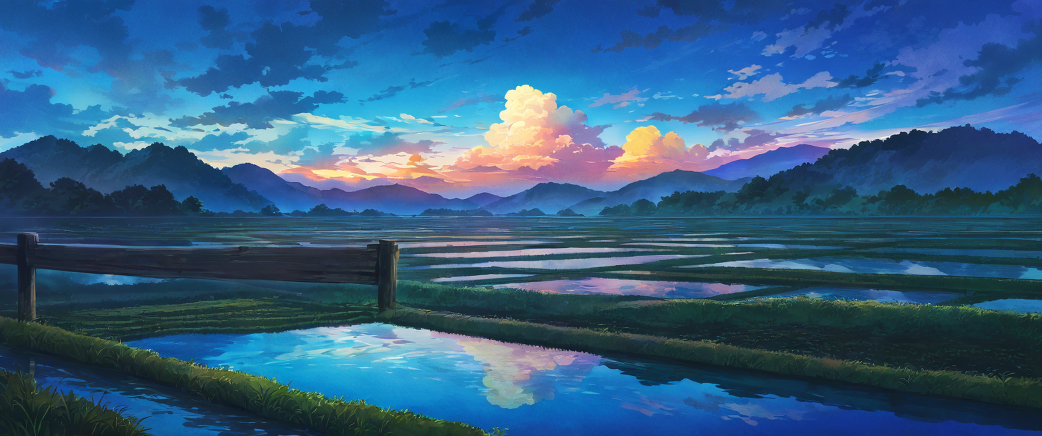 rice fields summer lofi wallpaper