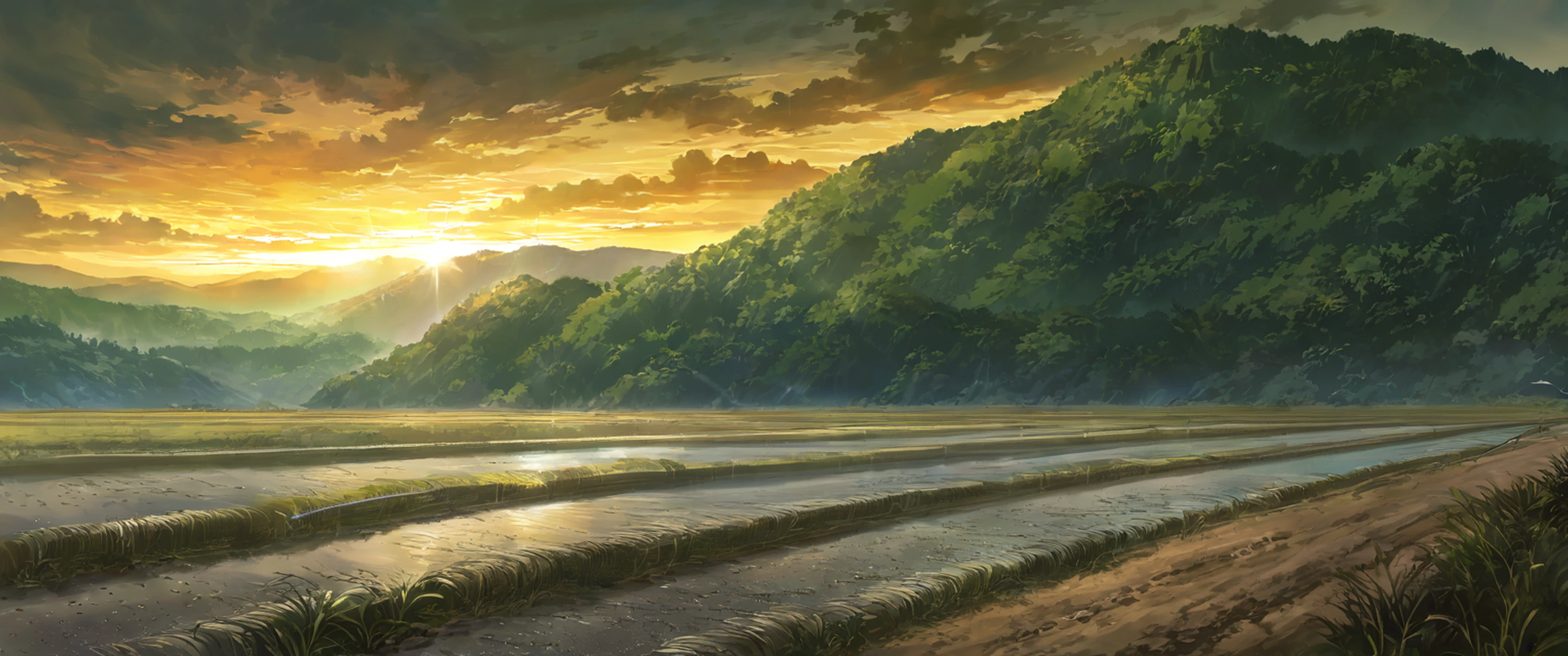 rice fields summer lofi wallpaper