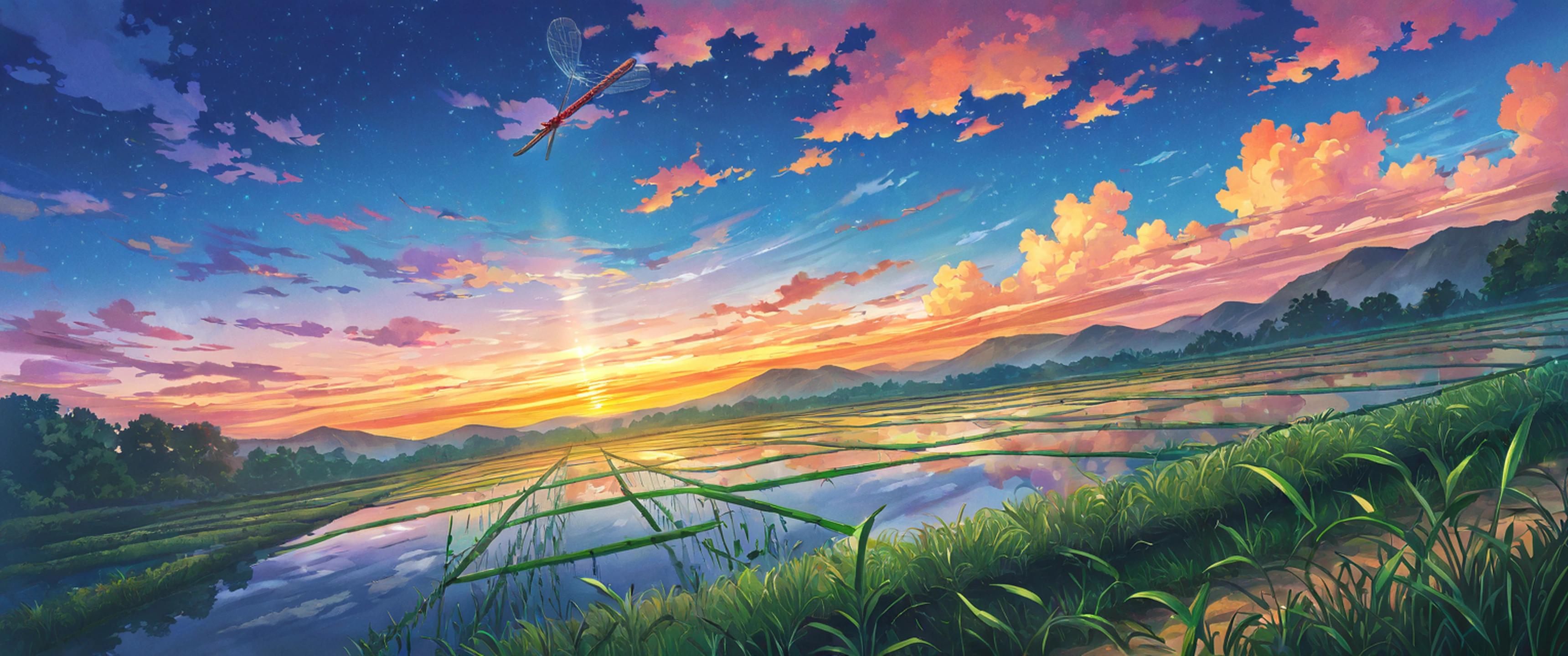 rice fields summer lofi wallpaper