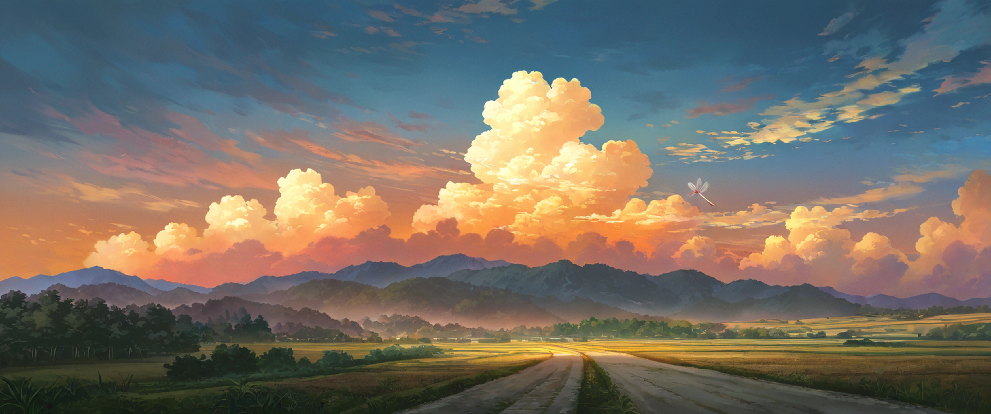 rice fields summer lofi wallpaper