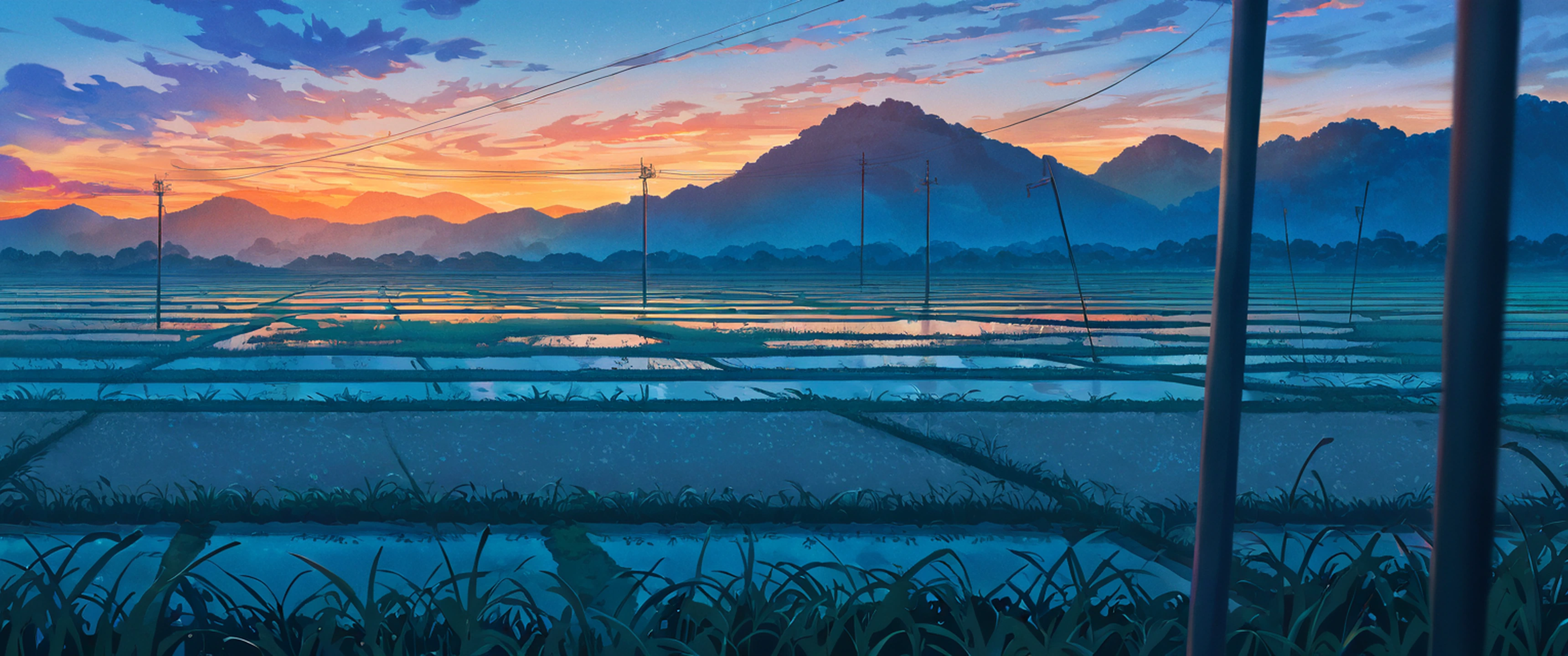 rice fields summer lofi wallpaper