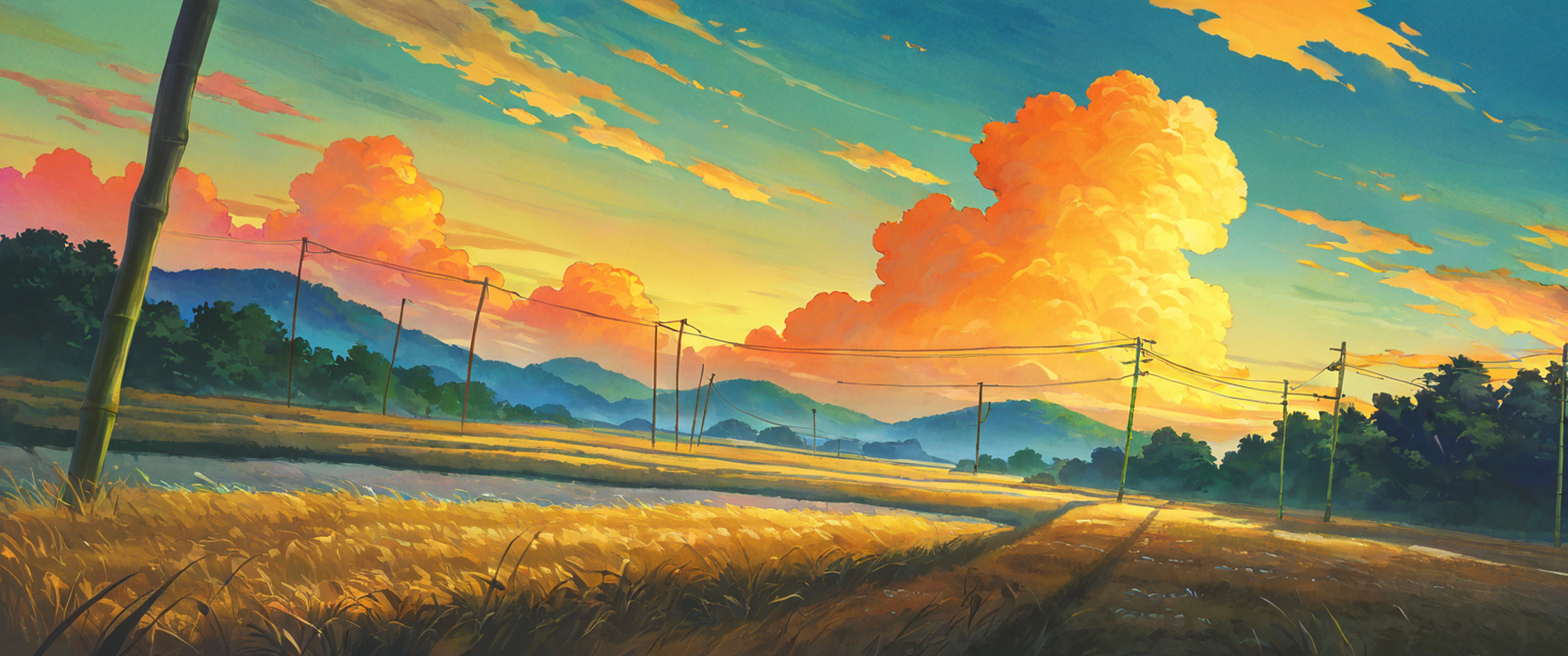 rice fields summer lofi wallpaper