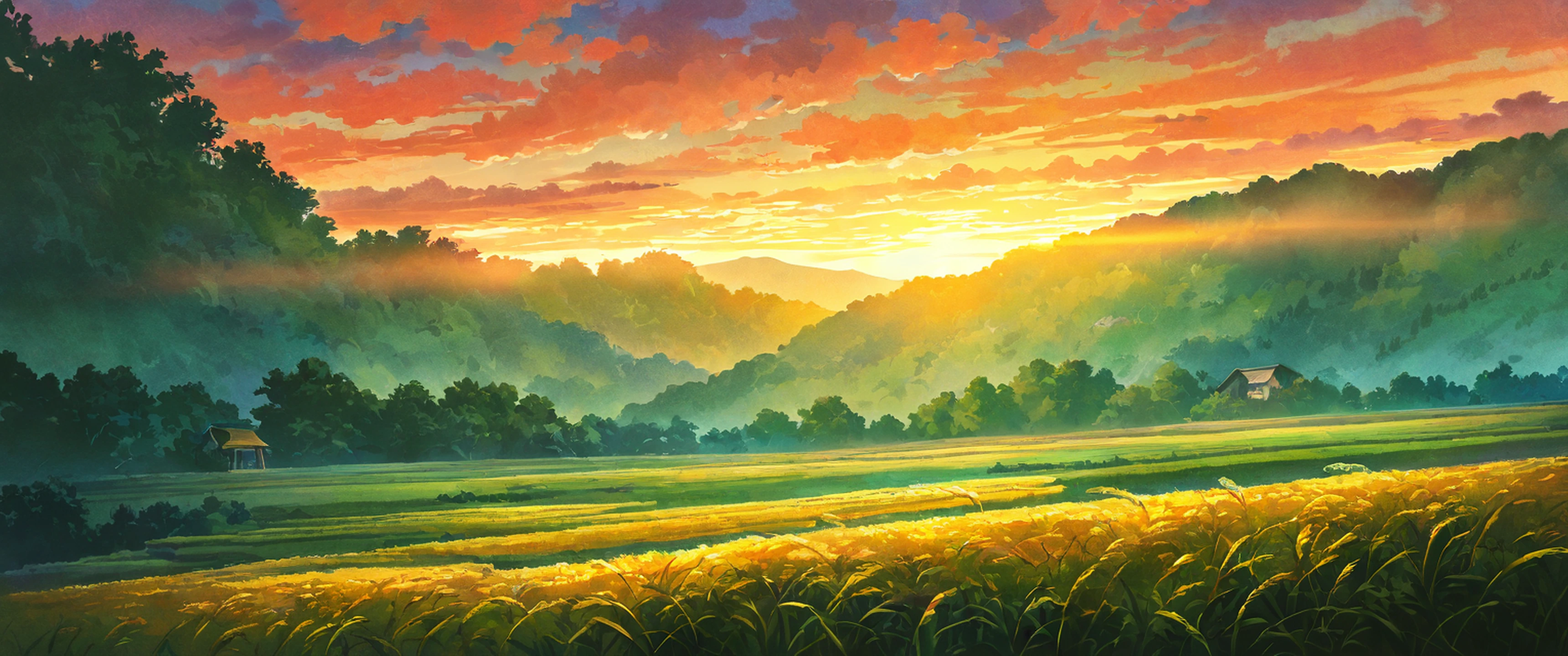 rice fields summer lofi wallpaper
