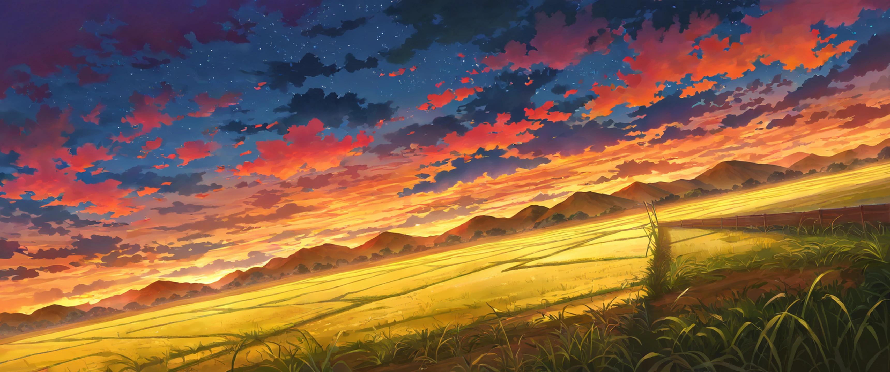 rice fields summer lofi wallpaper
