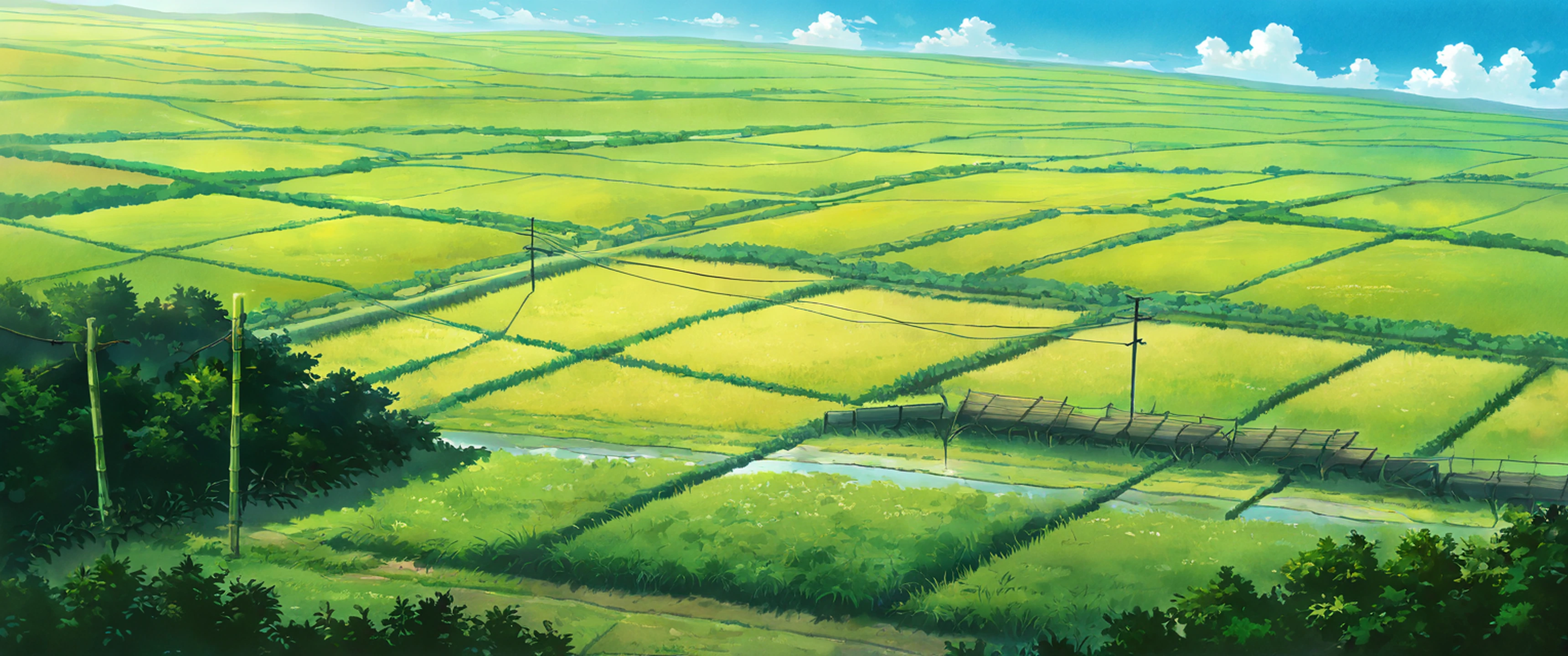 rice fields summer lofi wallpaper