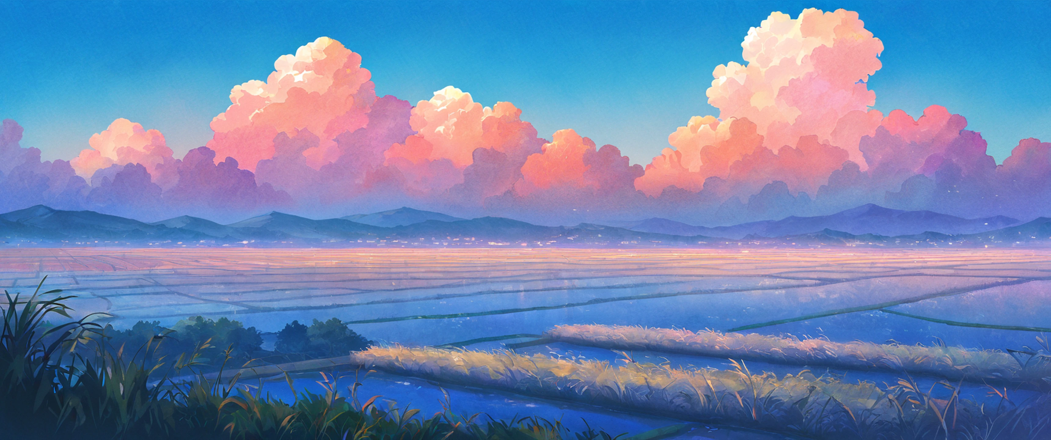 rice fields summer lofi wallpaper