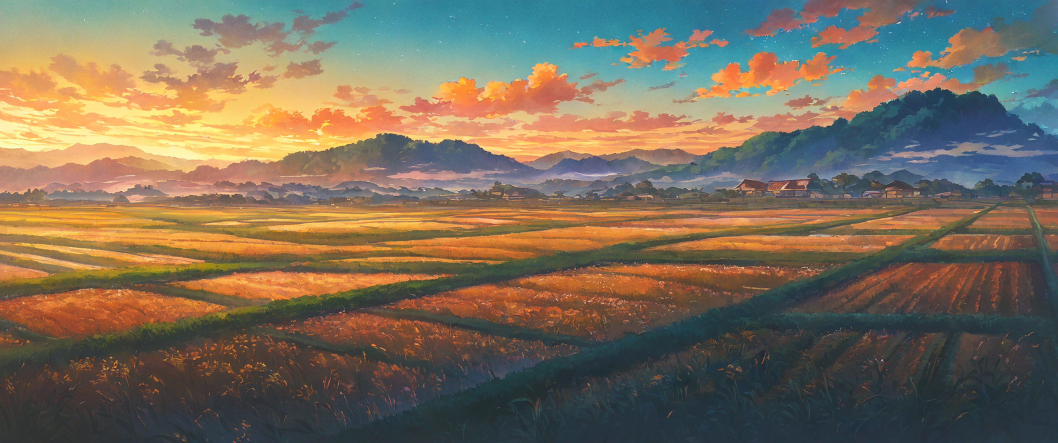 rice fields summer lofi wallpaper