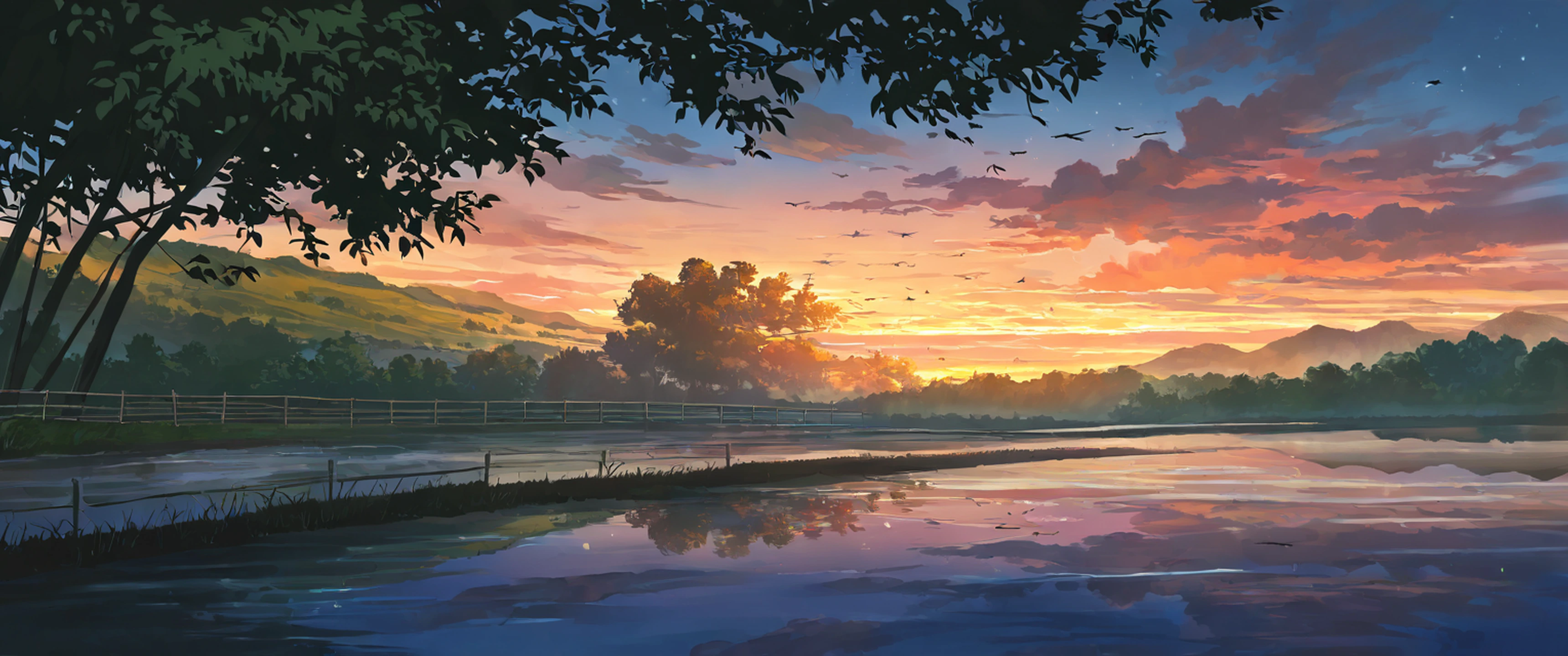 rice fields summer lofi wallpaper