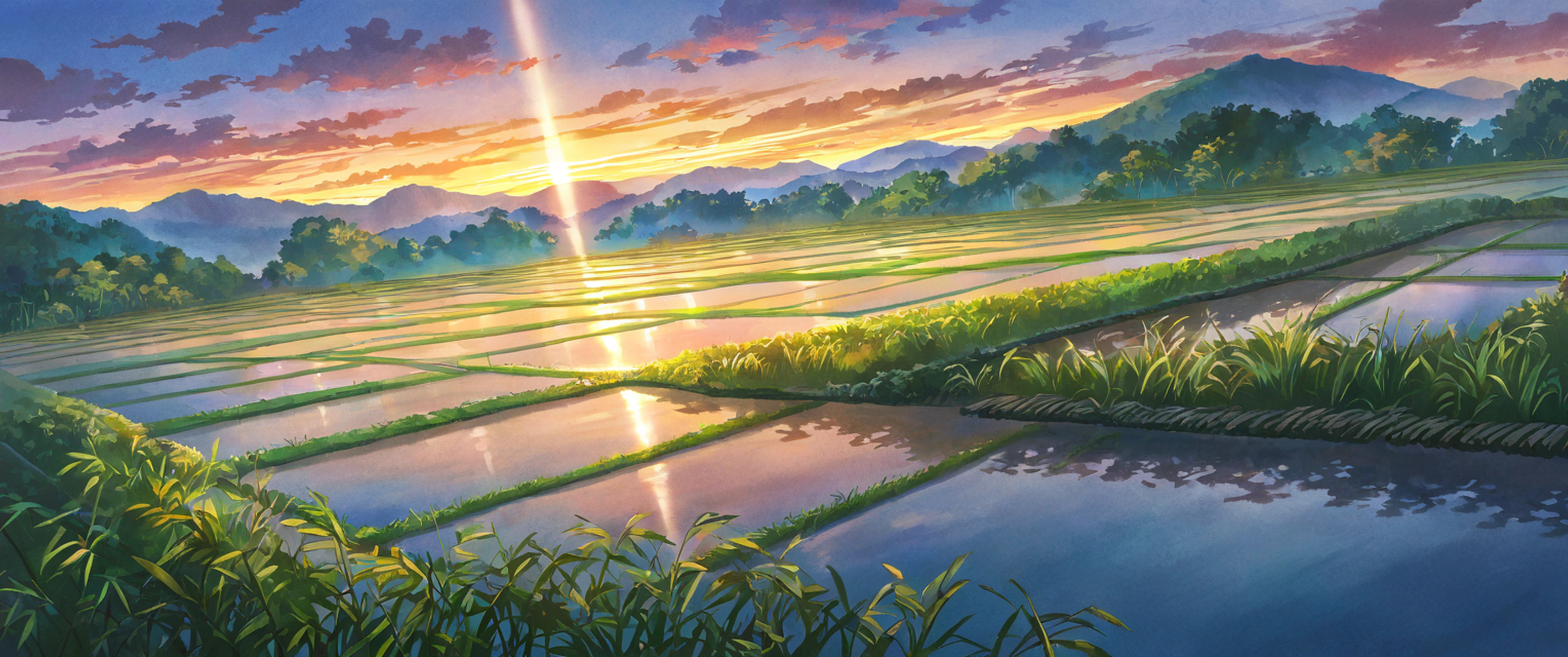 rice fields summer lofi wallpaper