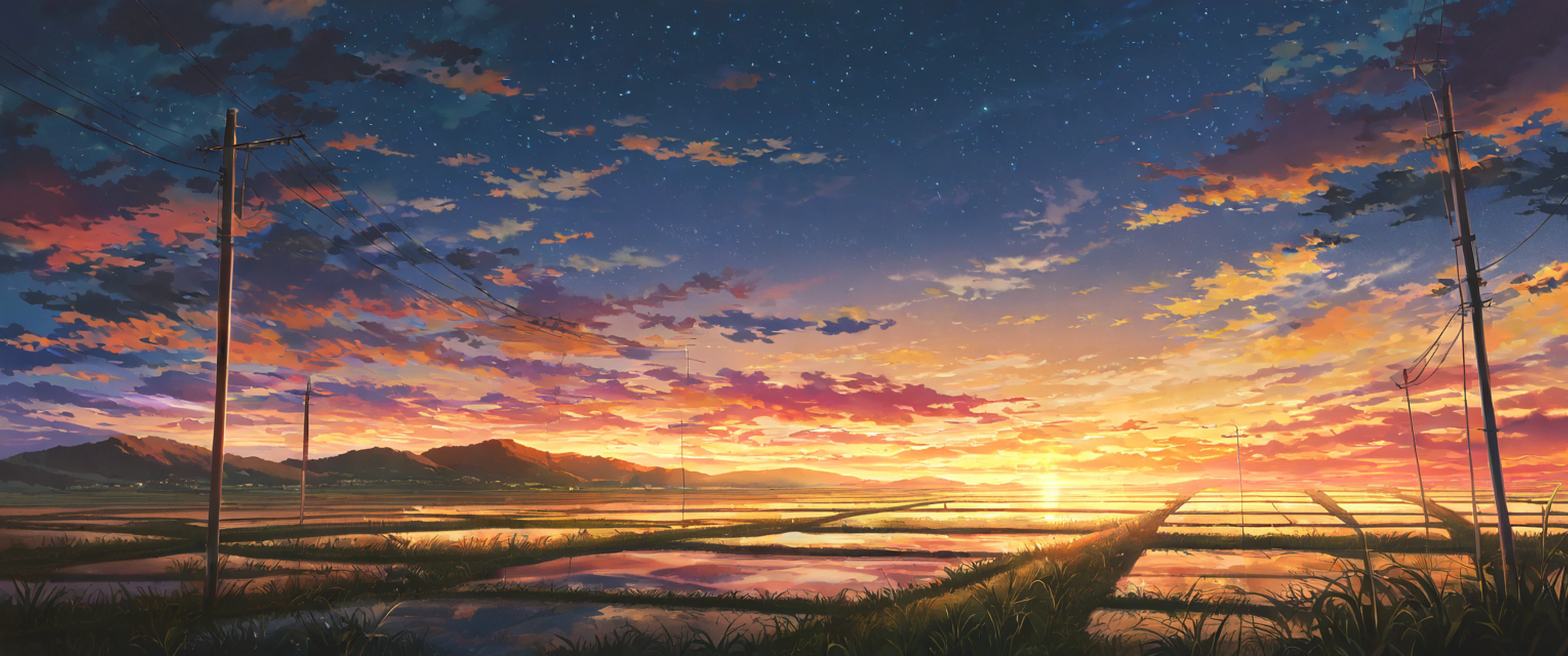 rice fields summer lofi wallpaper