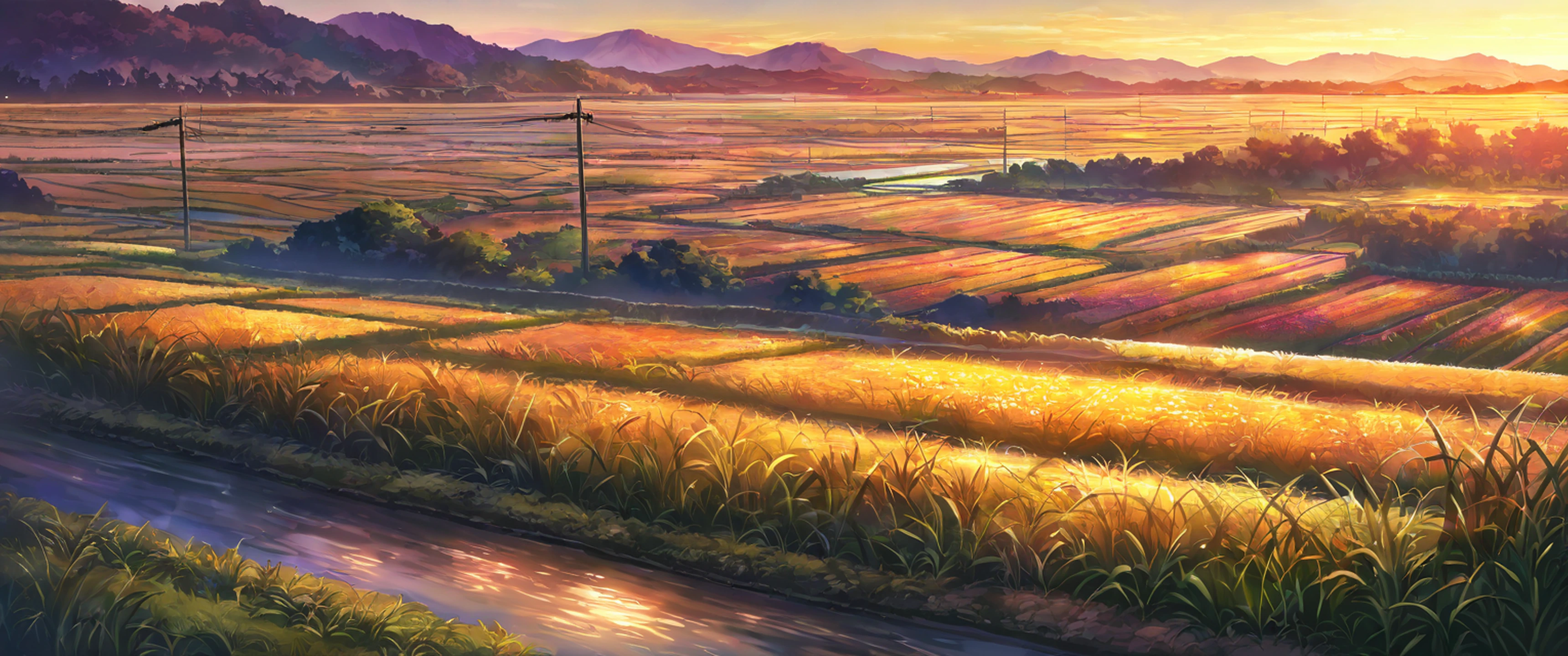 rice fields summer lofi wallpaper