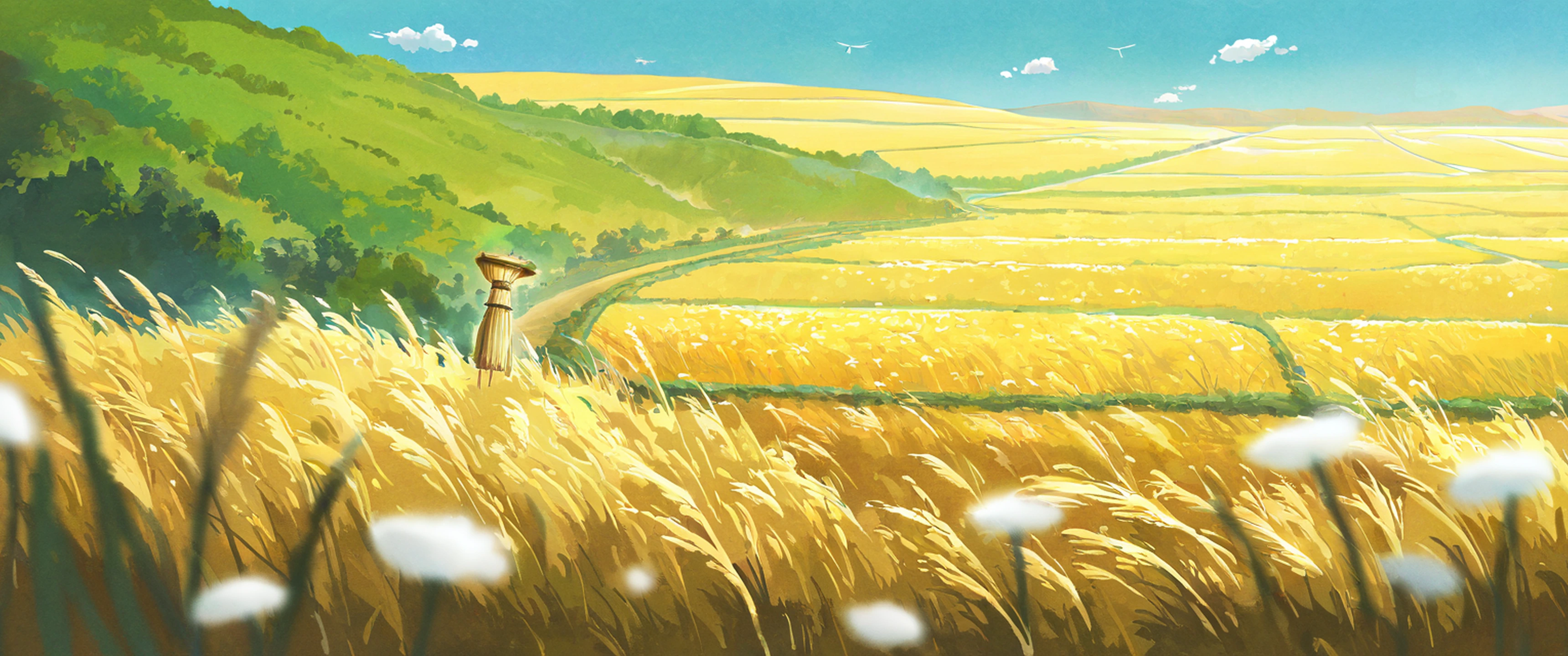 rice fields summer lofi wallpaper