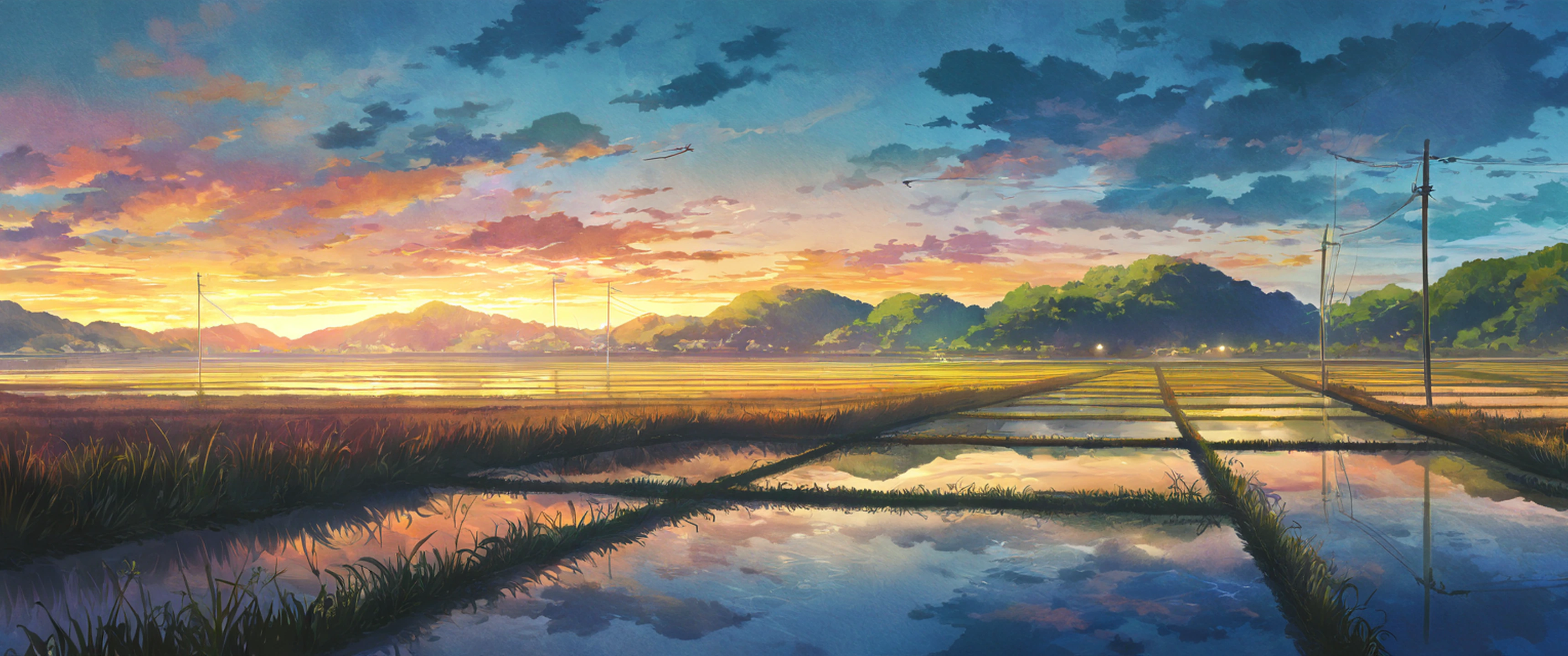 rice fields summer lofi wallpaper