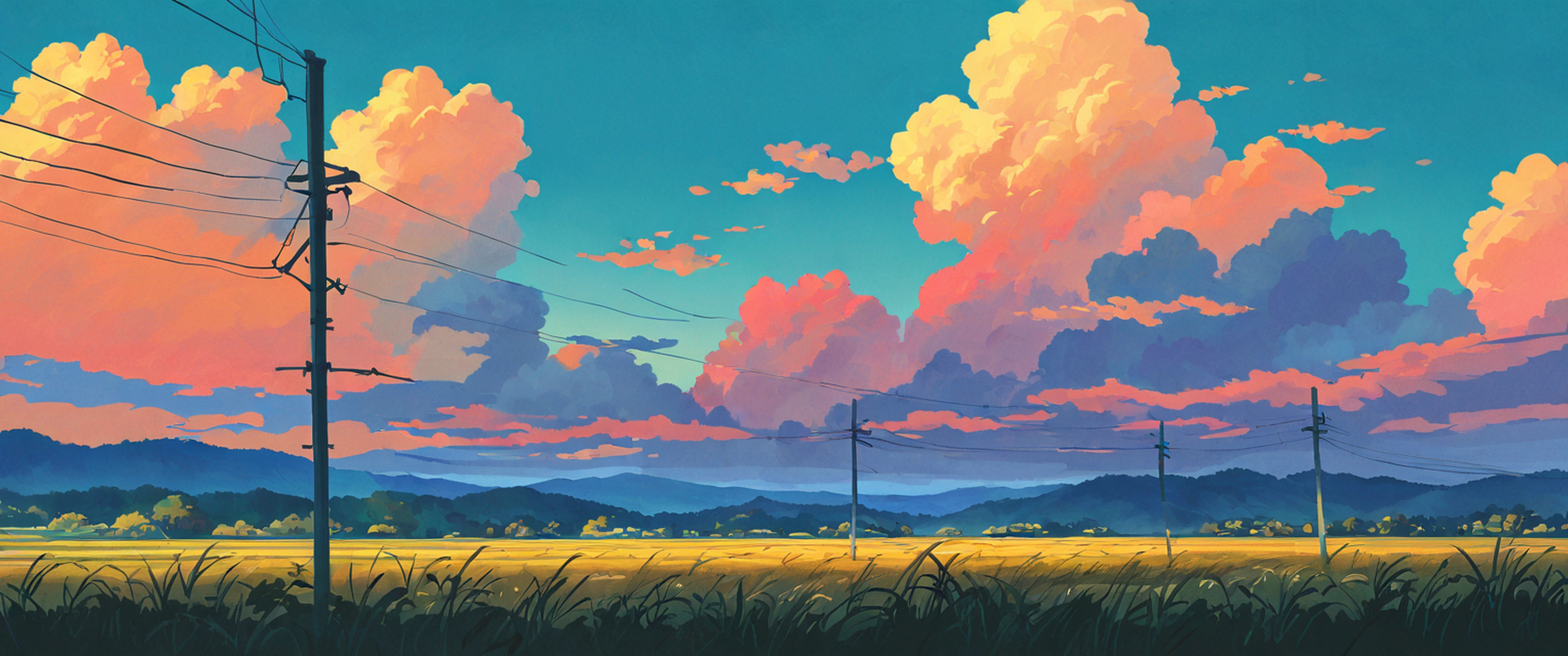 rice fields summer lofi wallpaper