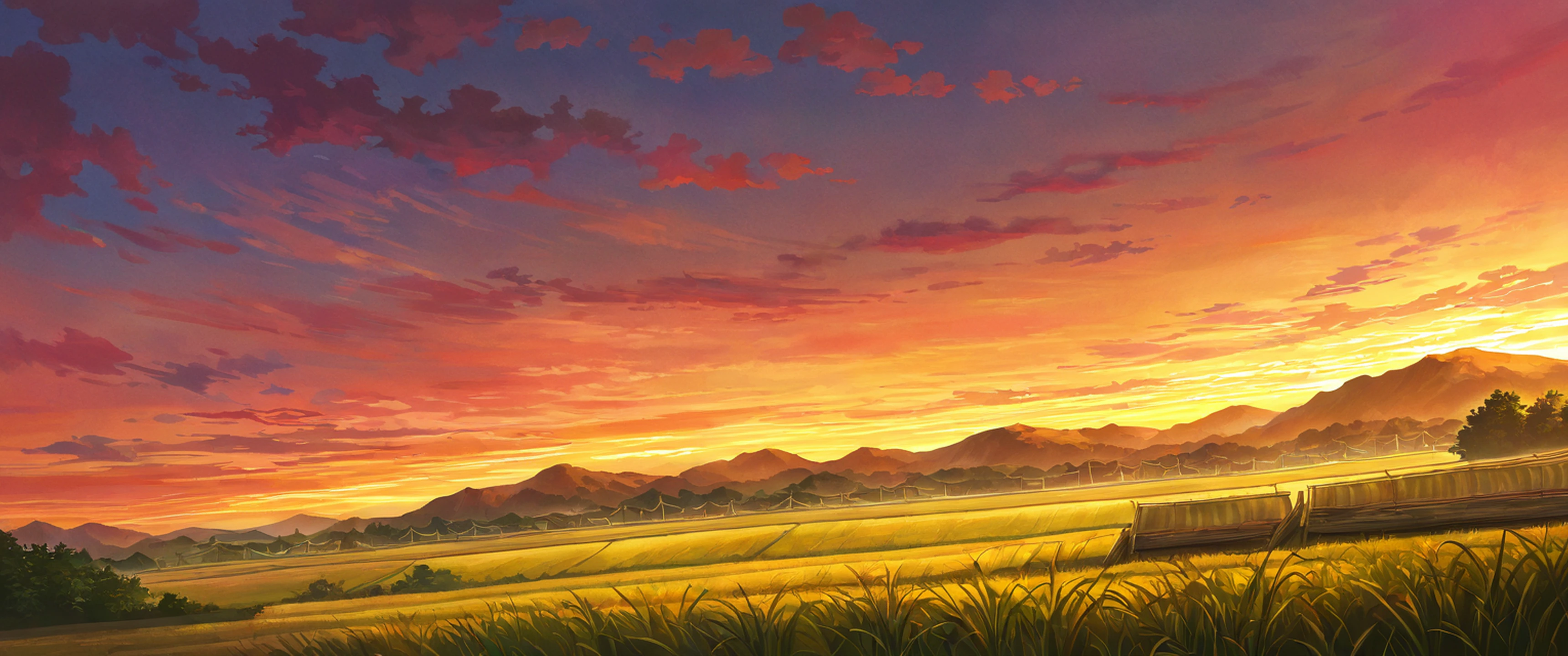 rice fields summer lofi wallpaper