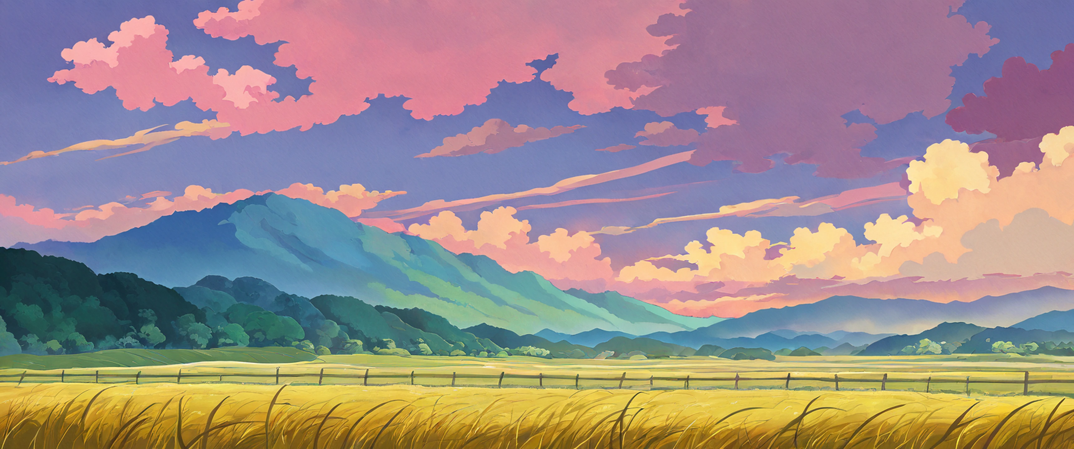 rice fields summer lofi wallpaper