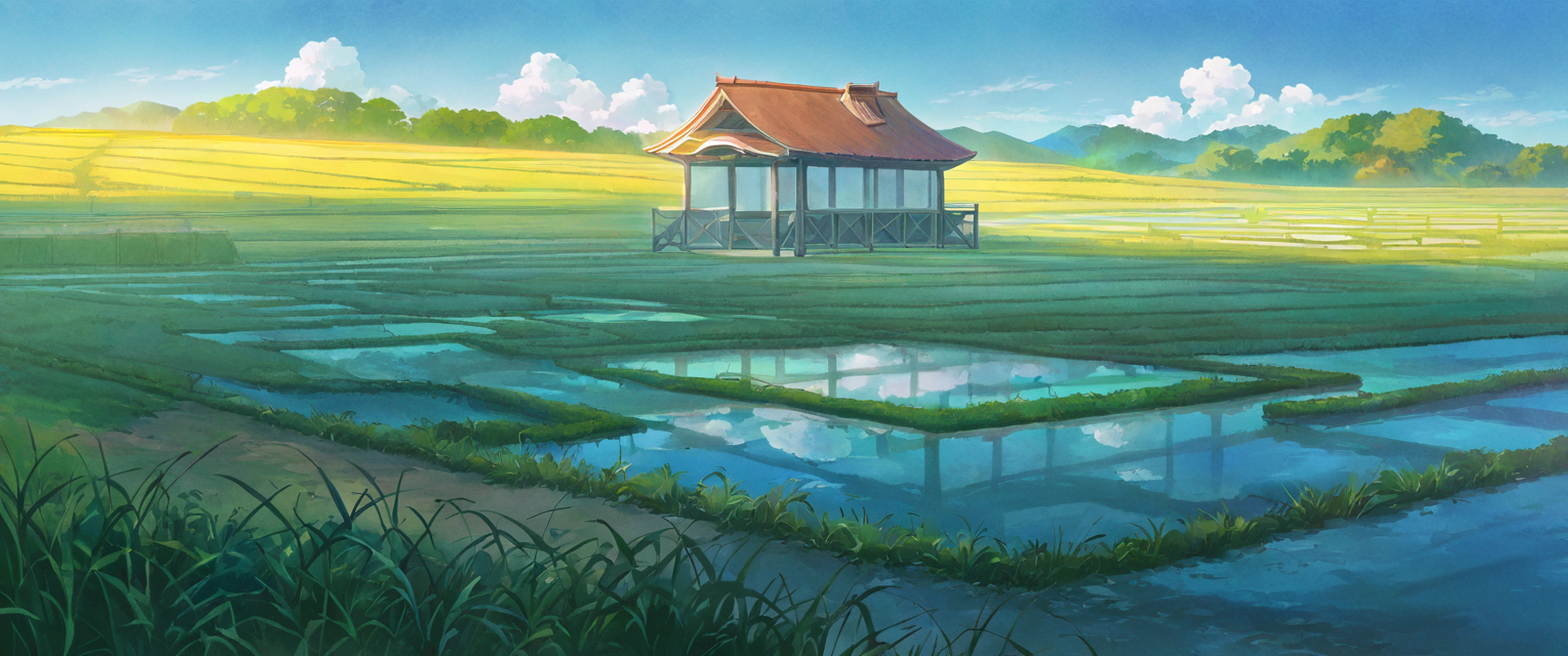 rice fields summer lofi wallpaper