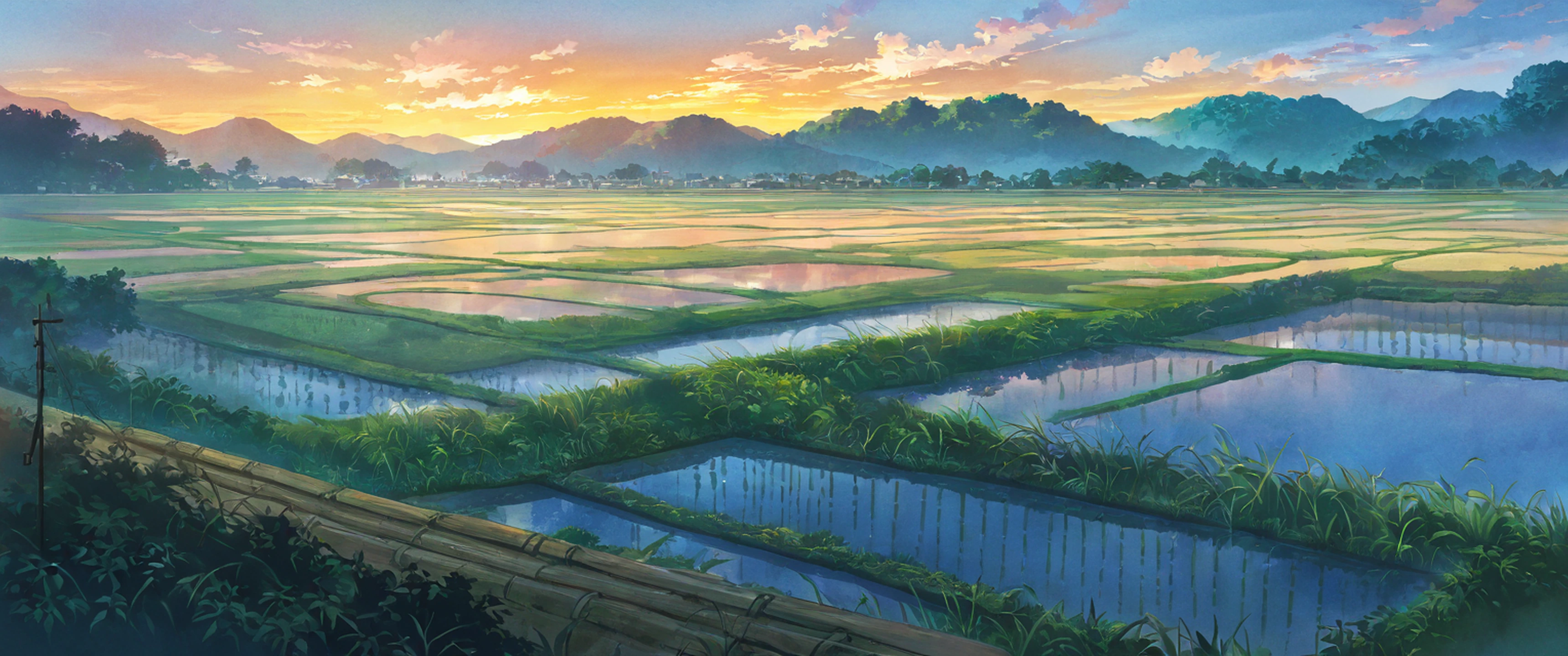 rice fields summer lofi wallpaper