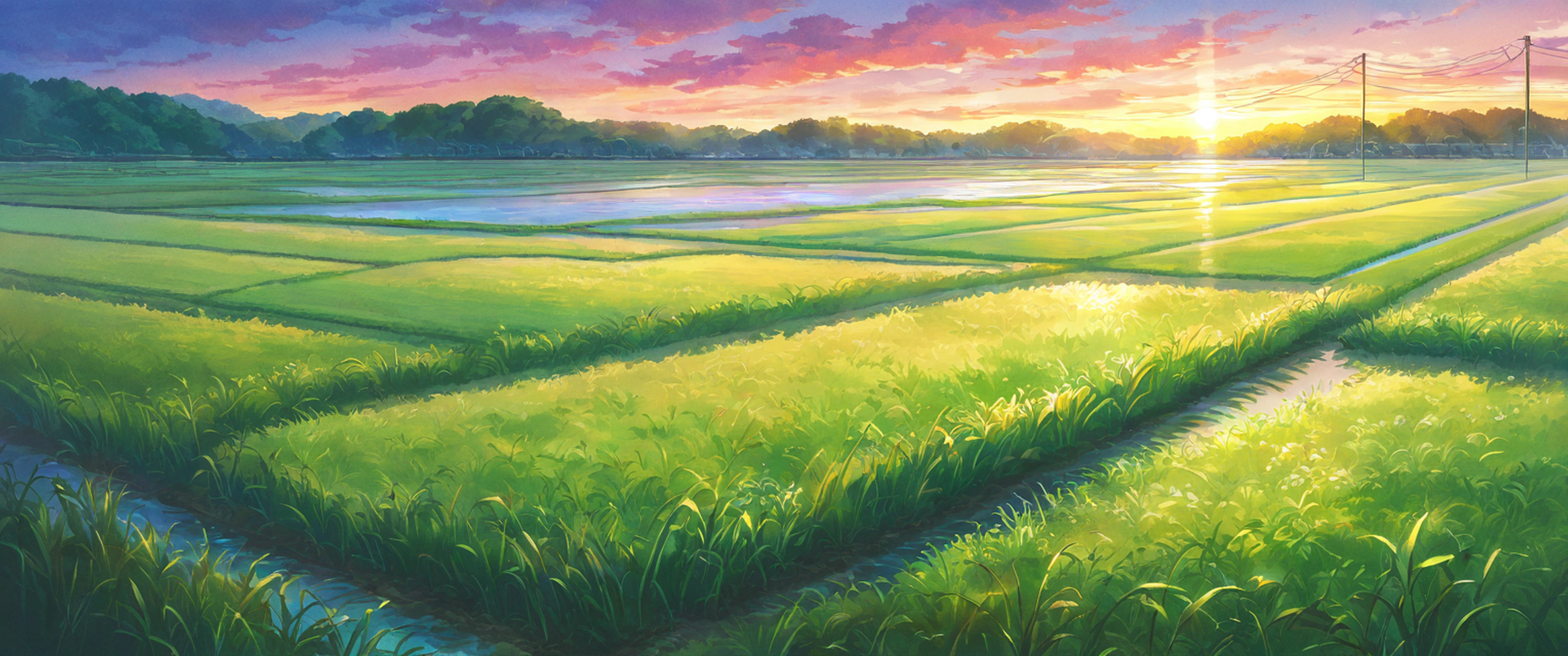 rice fields summer lofi wallpaper