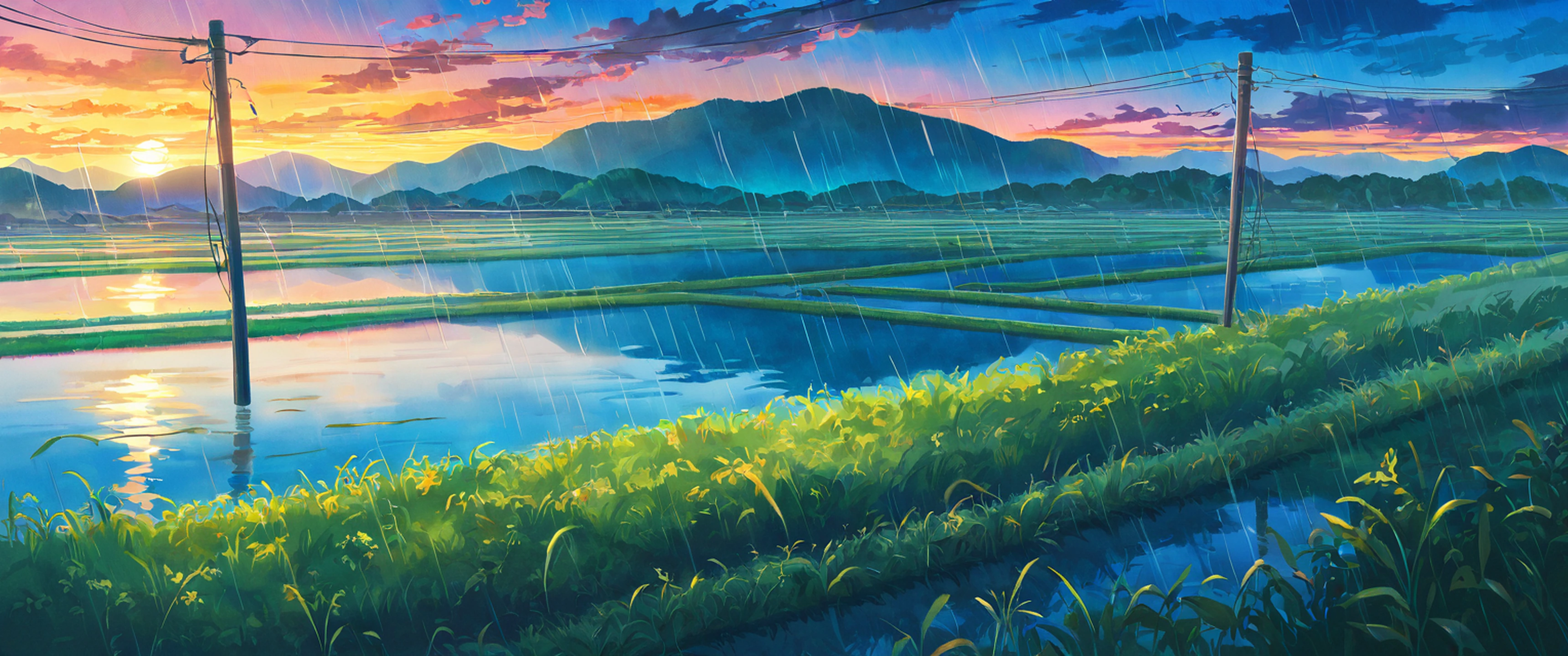 rice fields summer lofi wallpaper