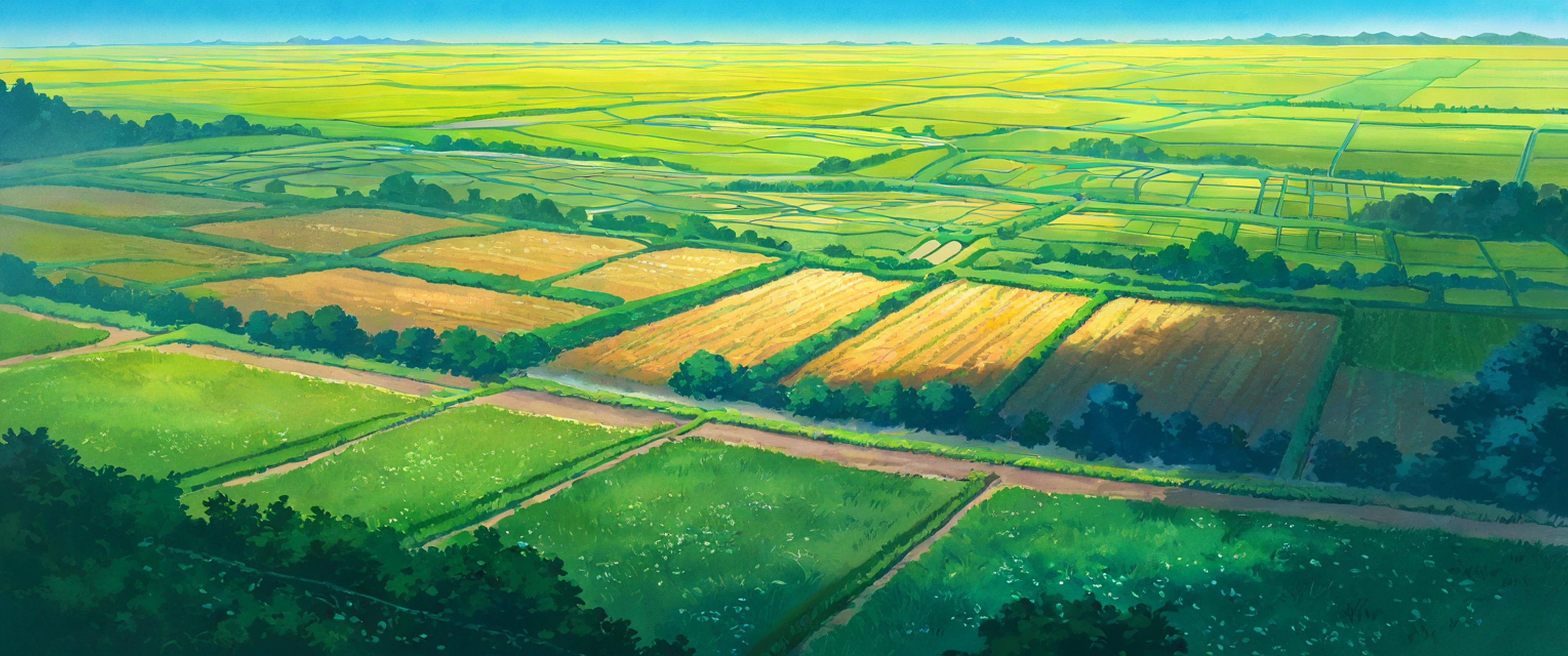 rice fields summer lofi wallpaper