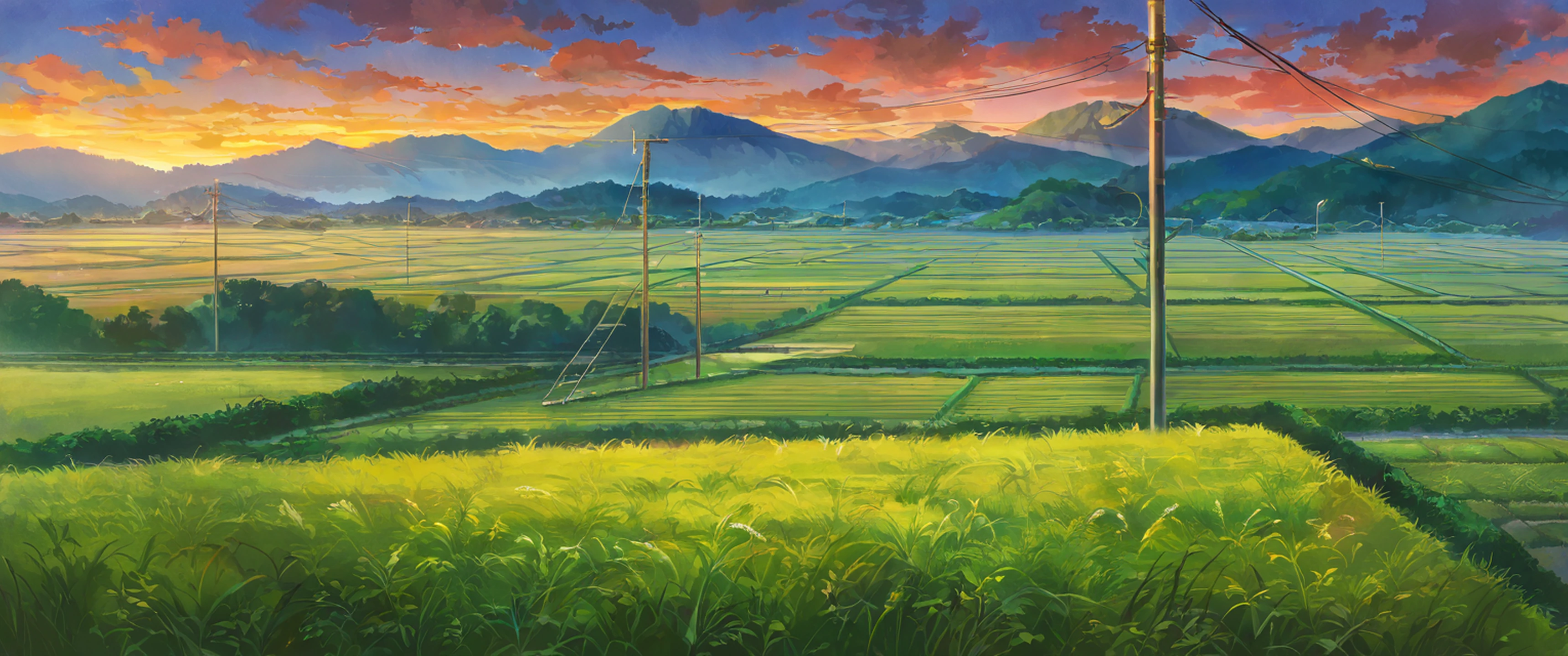 rice fields summer lofi wallpaper