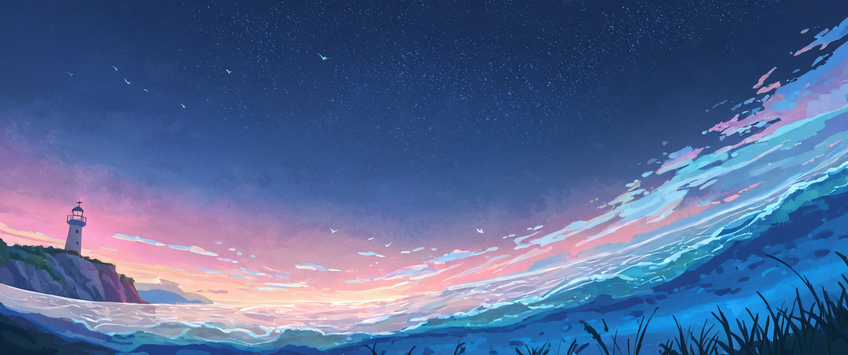 seaside lighthouse lofi wallpaper