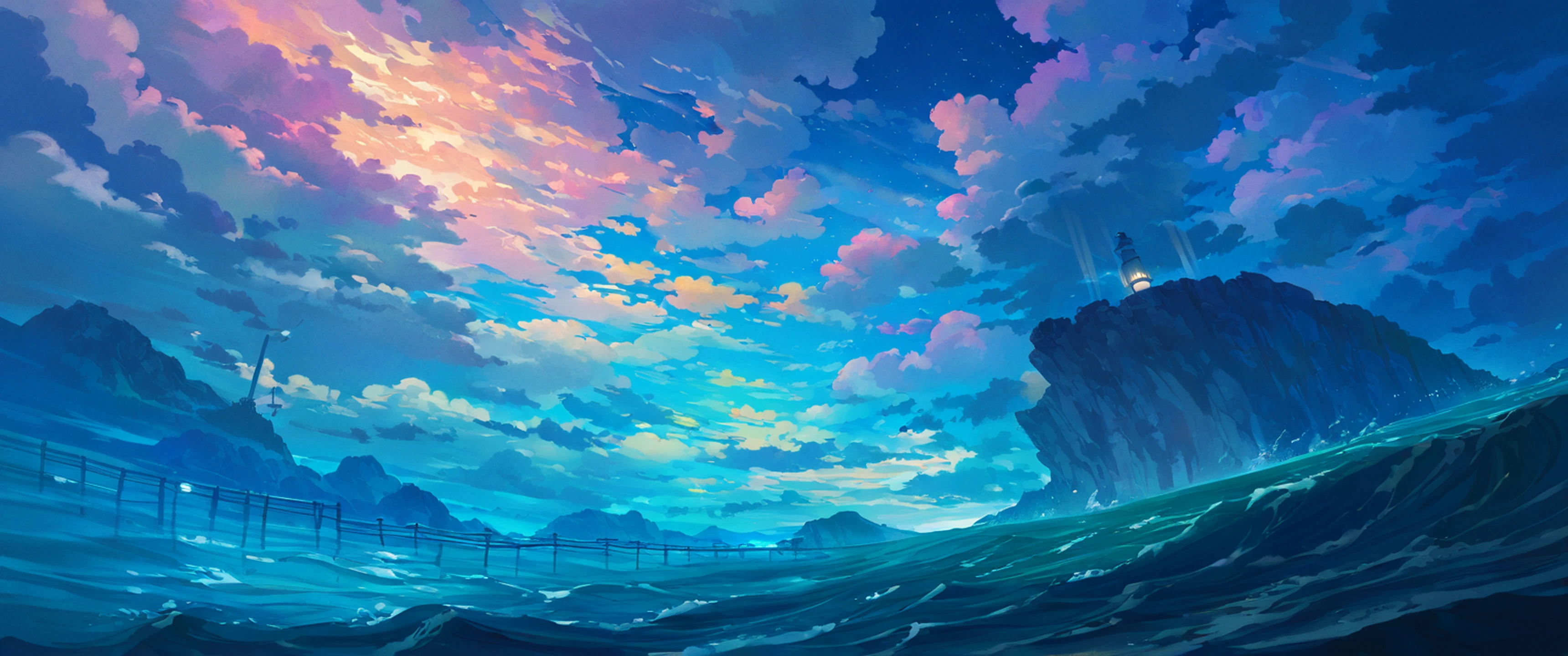 seaside lighthouse lofi wallpaper