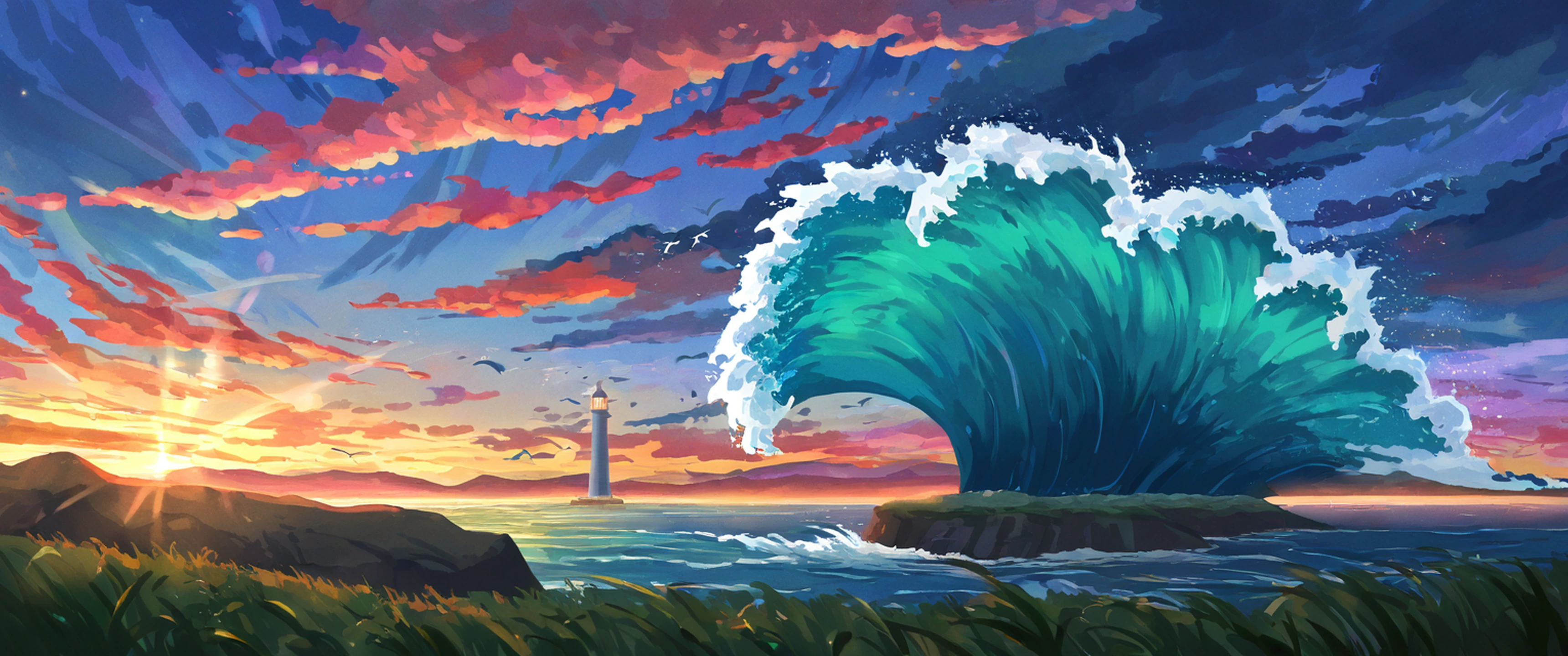 Seaside Lighthouse lofi wallpaper