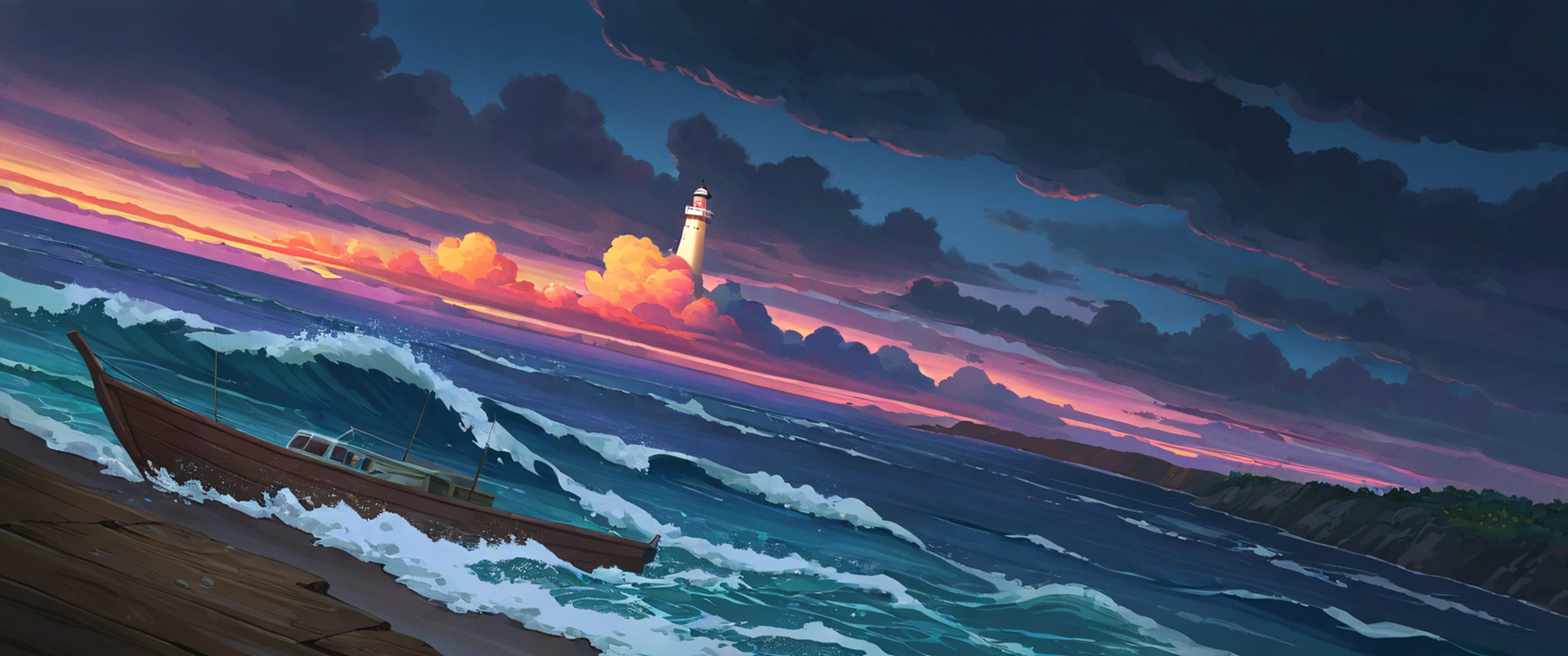 seaside lighthouse lofi wallpaper