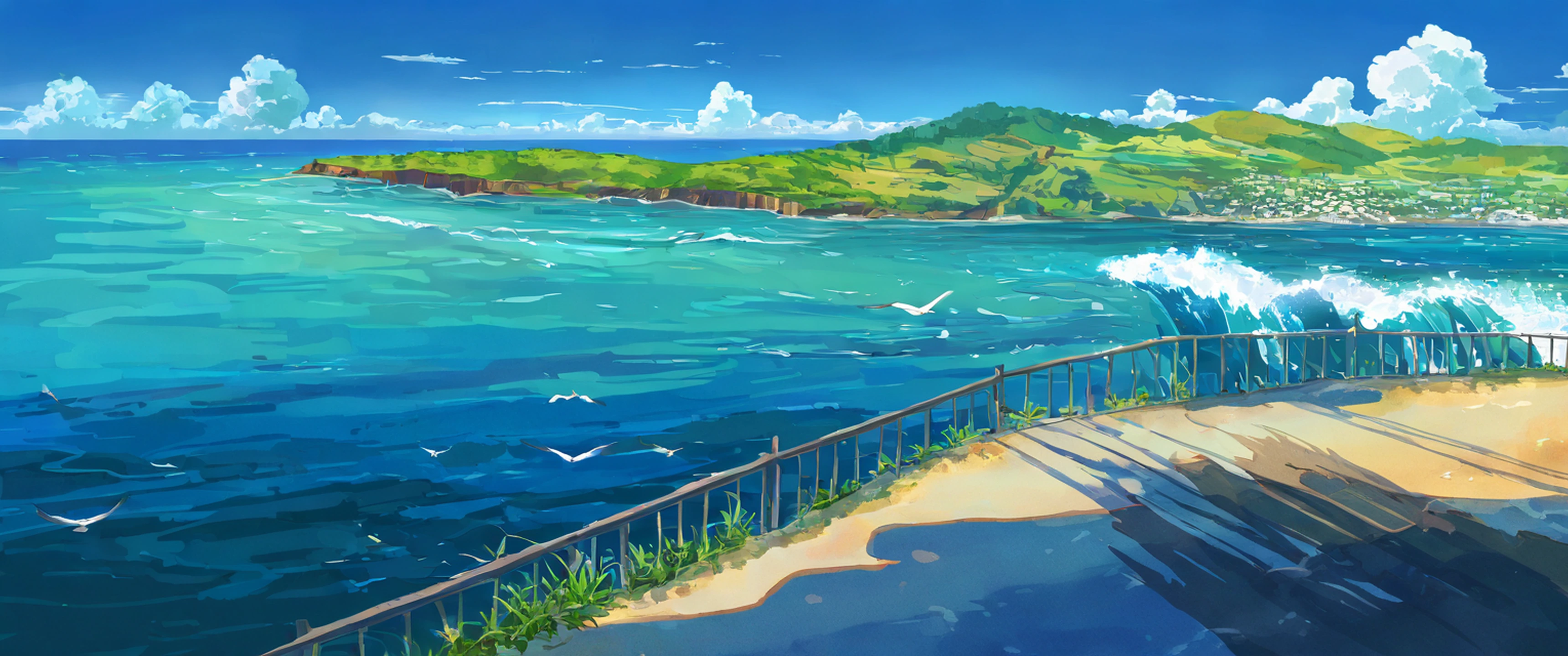 seaside lighthouse lofi wallpaper