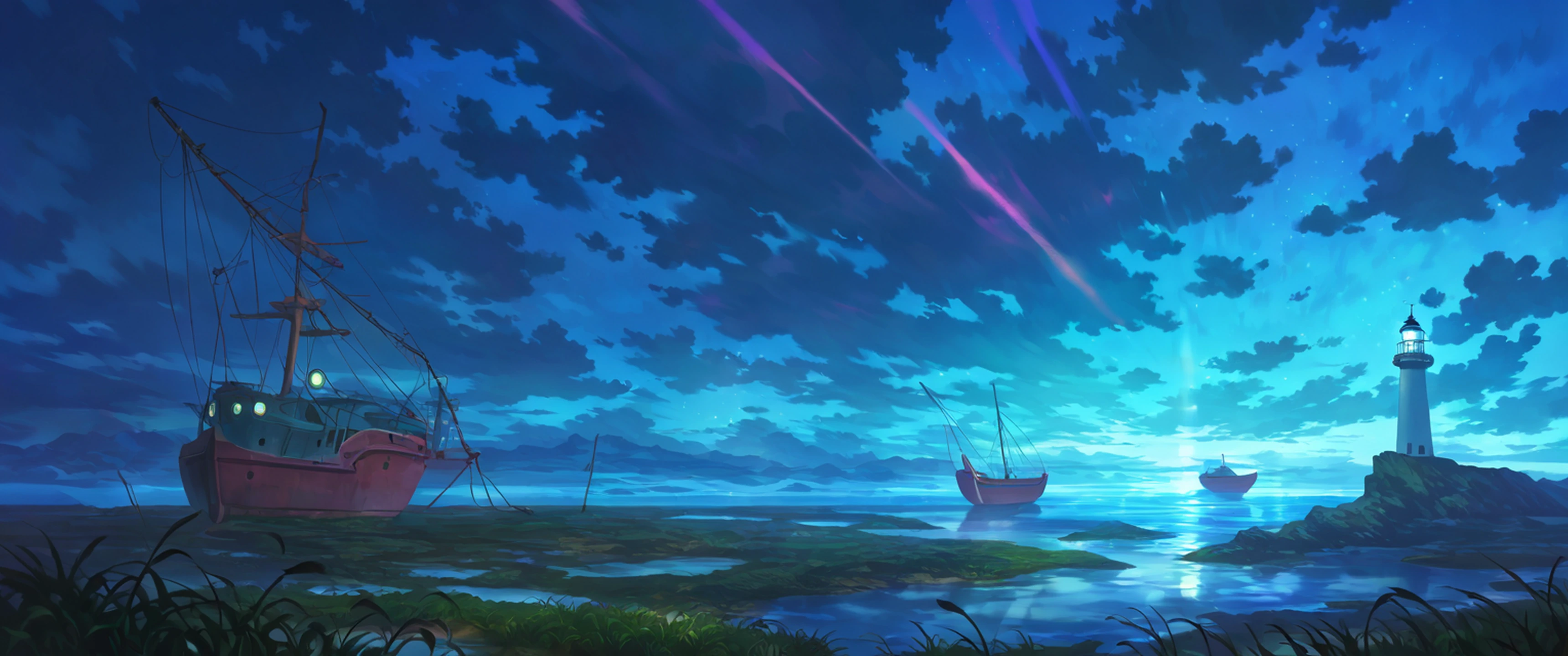 seaside lighthouse lofi wallpaper