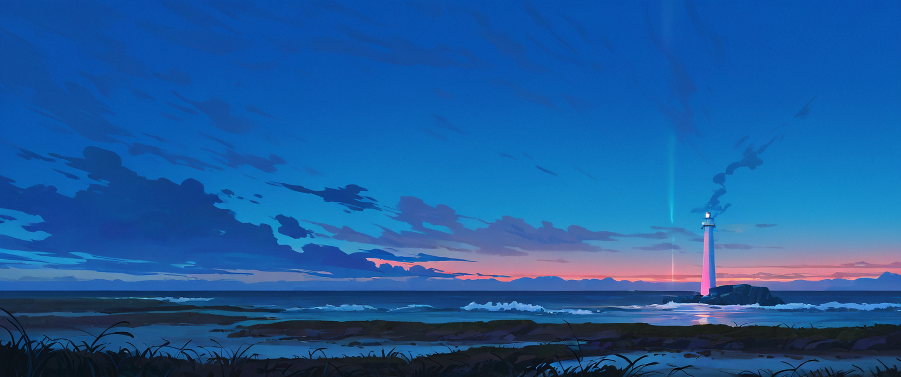 seaside lighthouse lofi wallpaper