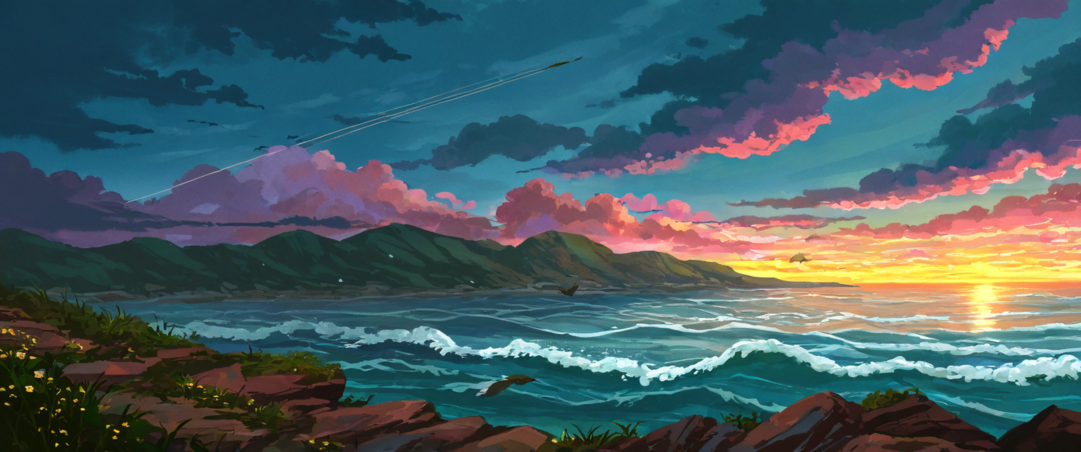 seaside lighthouse lofi wallpaper