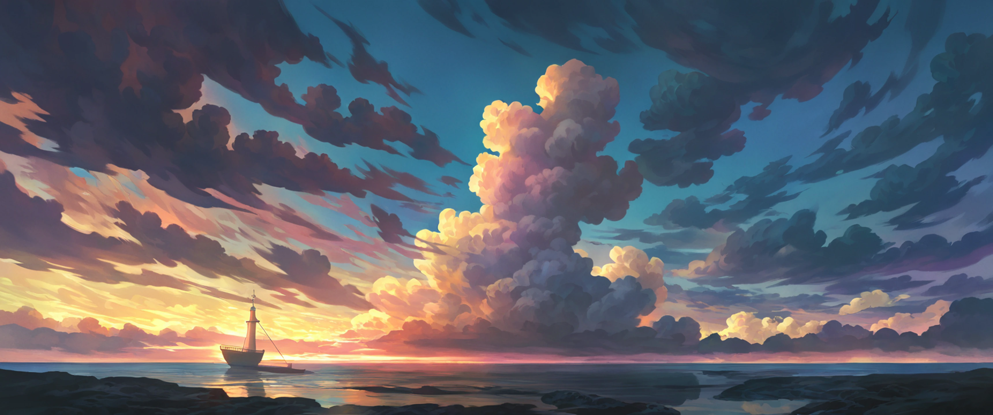 seaside lighthouse lofi wallpaper