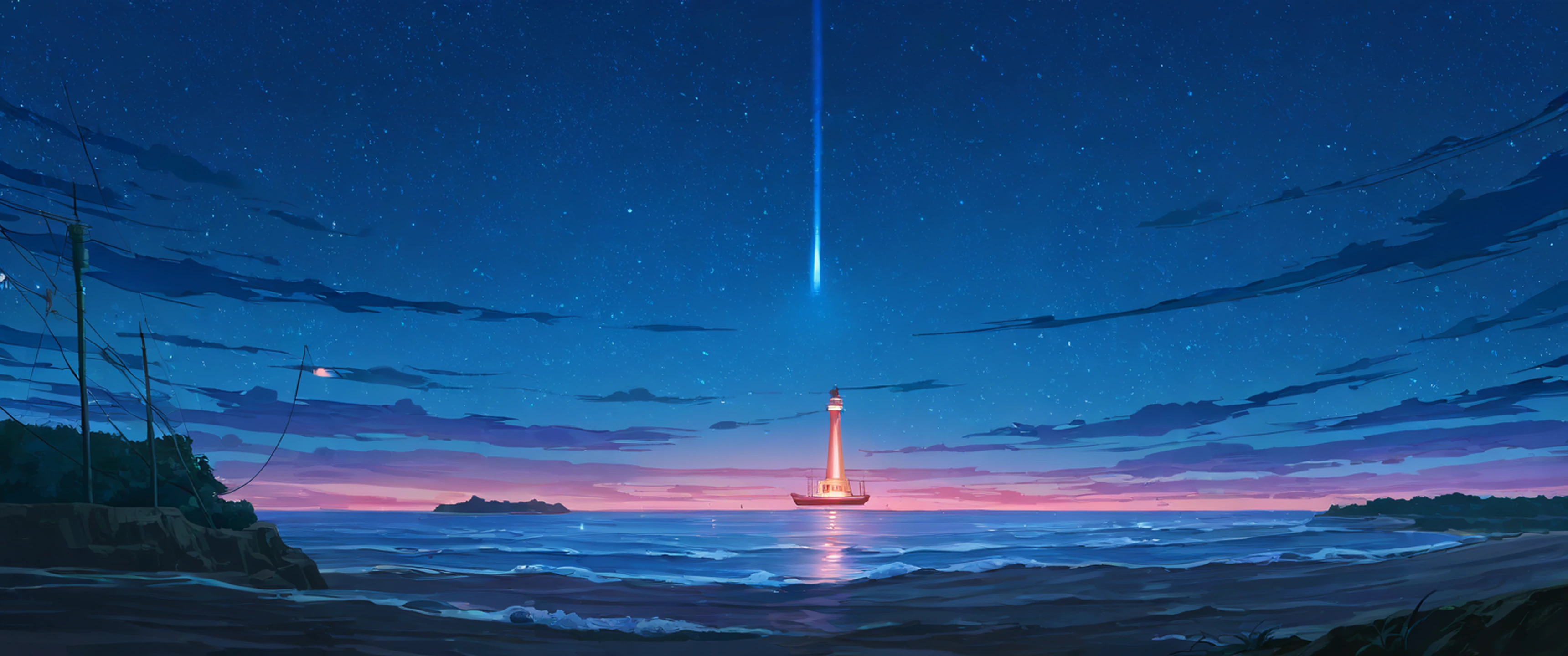 seaside lighthouse lofi wallpaper
