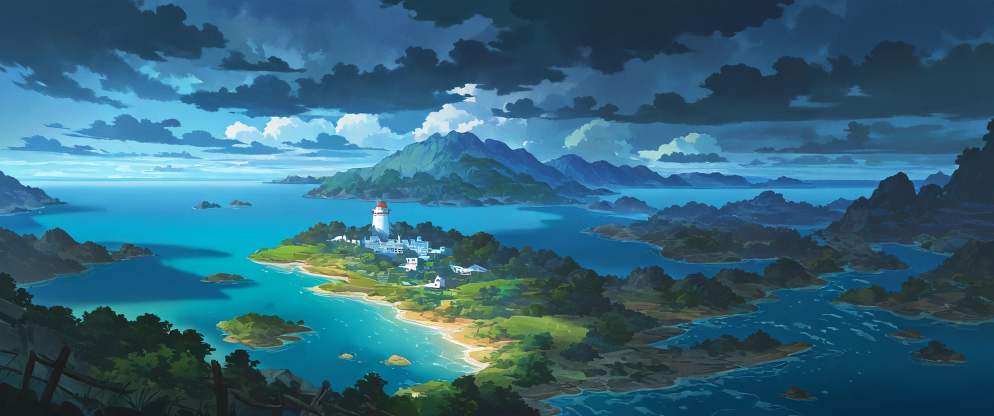 seaside lighthouse lofi wallpaper