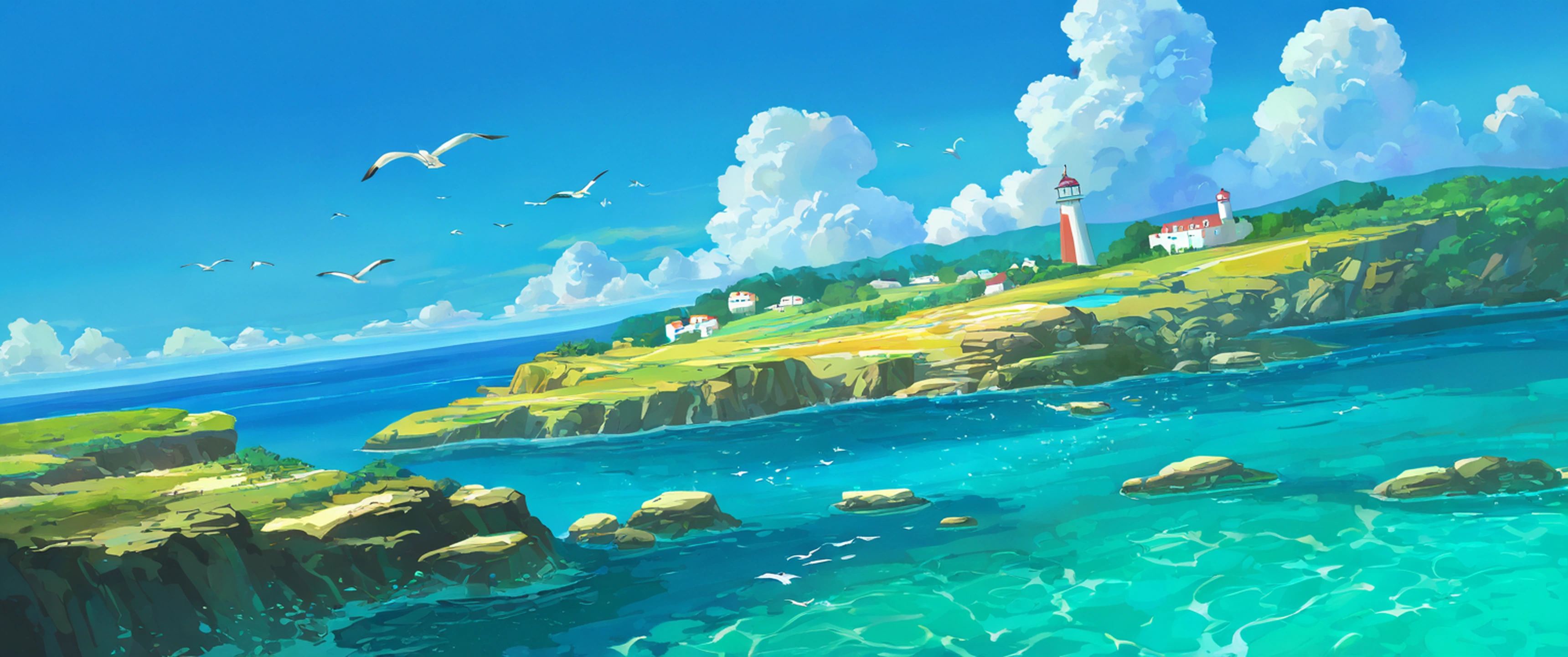 Seaside Lighthouse lofi wallpaper