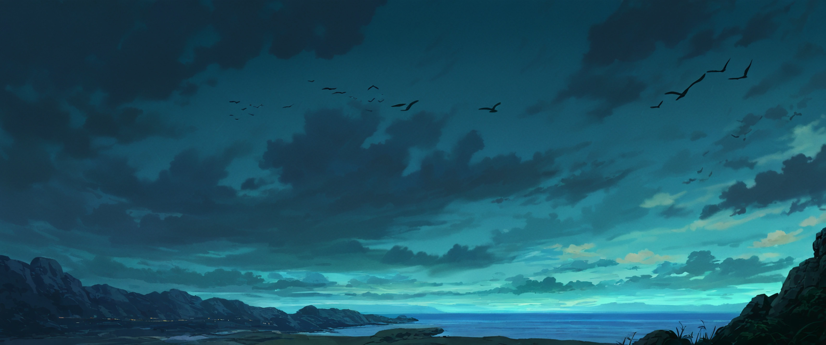 seaside lighthouse lofi wallpaper