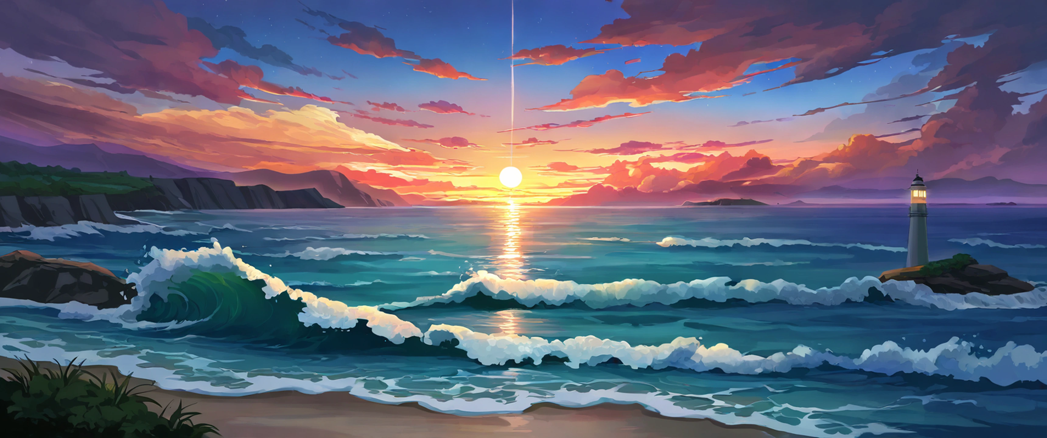 Seaside Lighthouse lofi wallpaper