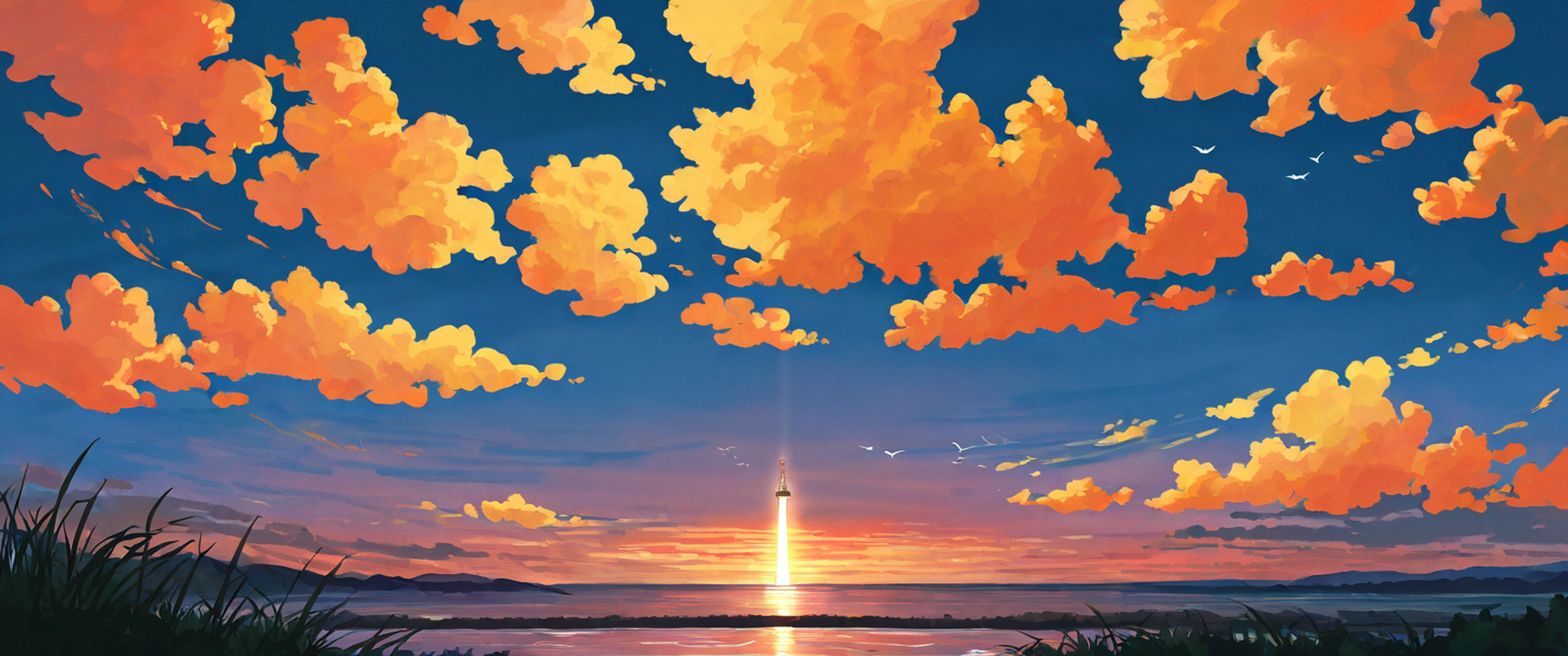 seaside lighthouse lofi wallpaper