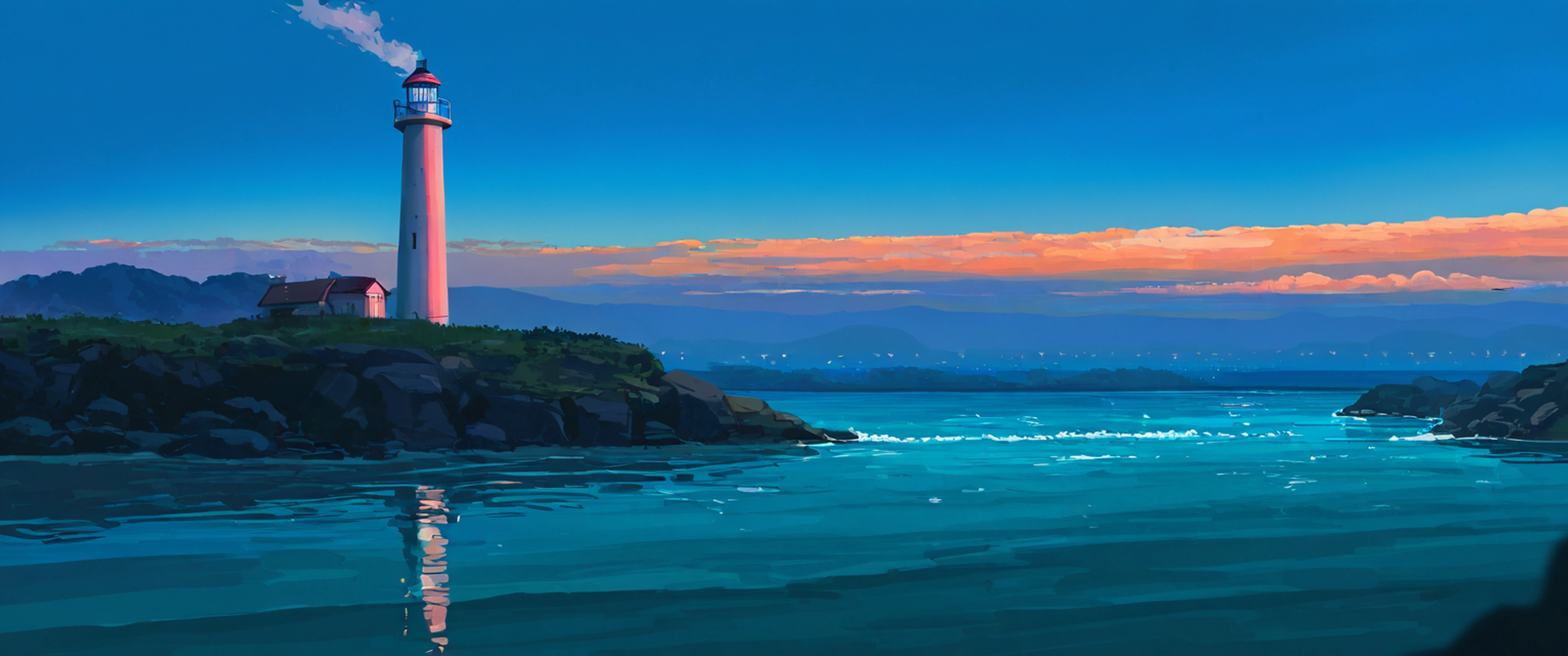 seaside lighthouse lofi wallpaper