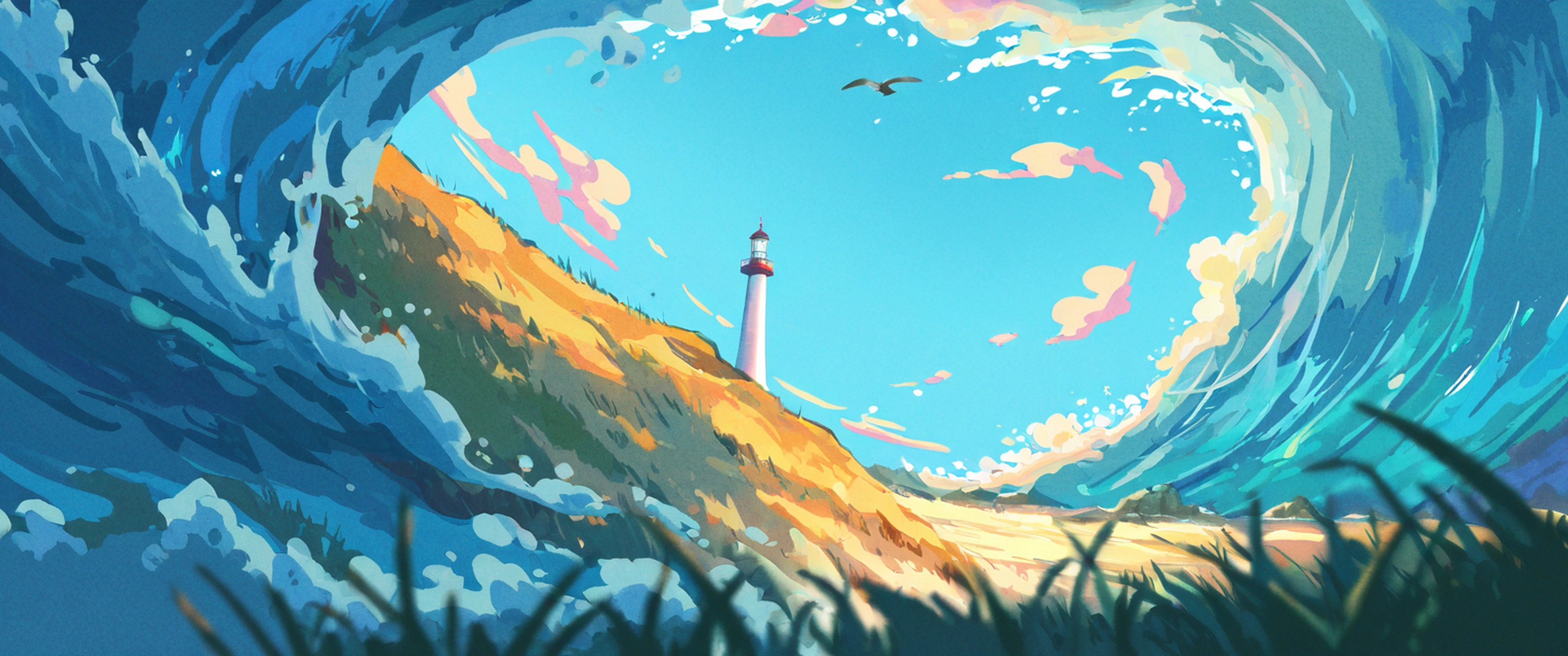 Seaside Lighthouse lofi wallpaper
