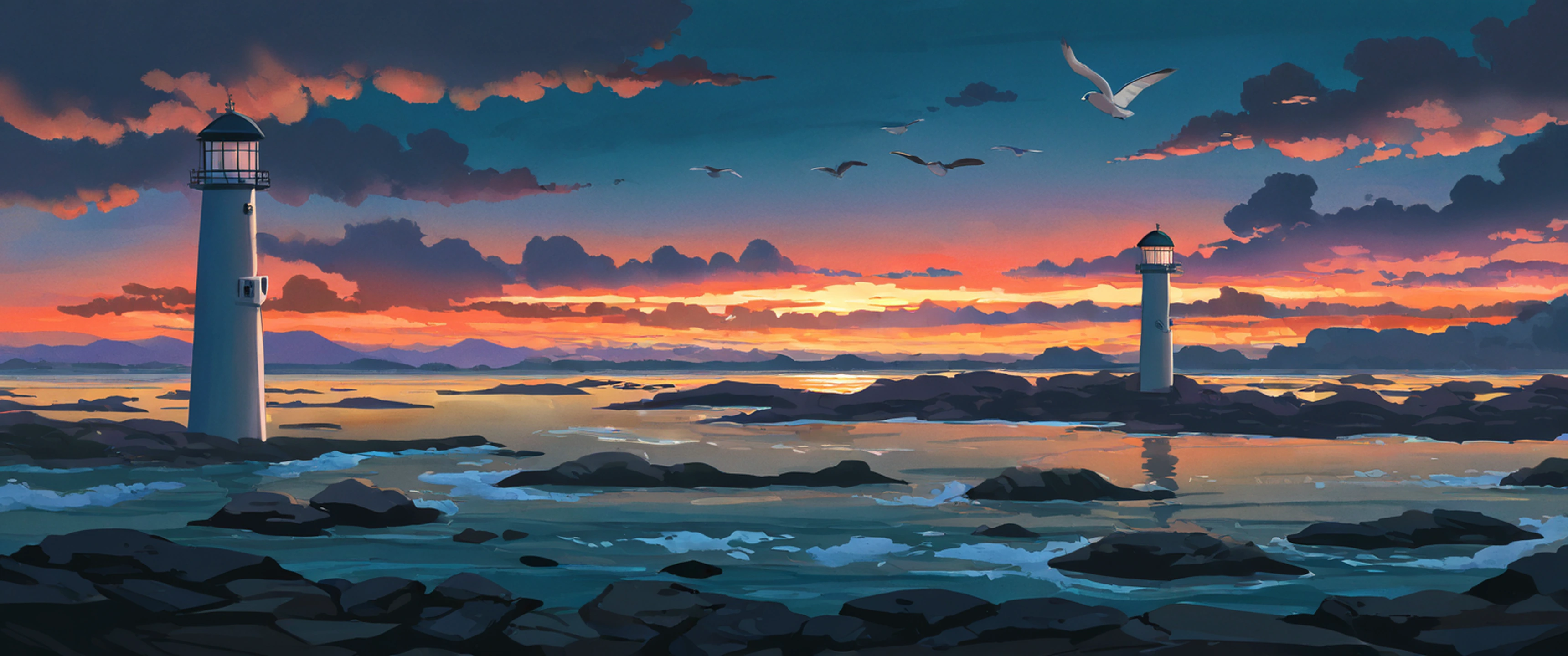 seaside lighthouse lofi wallpaper