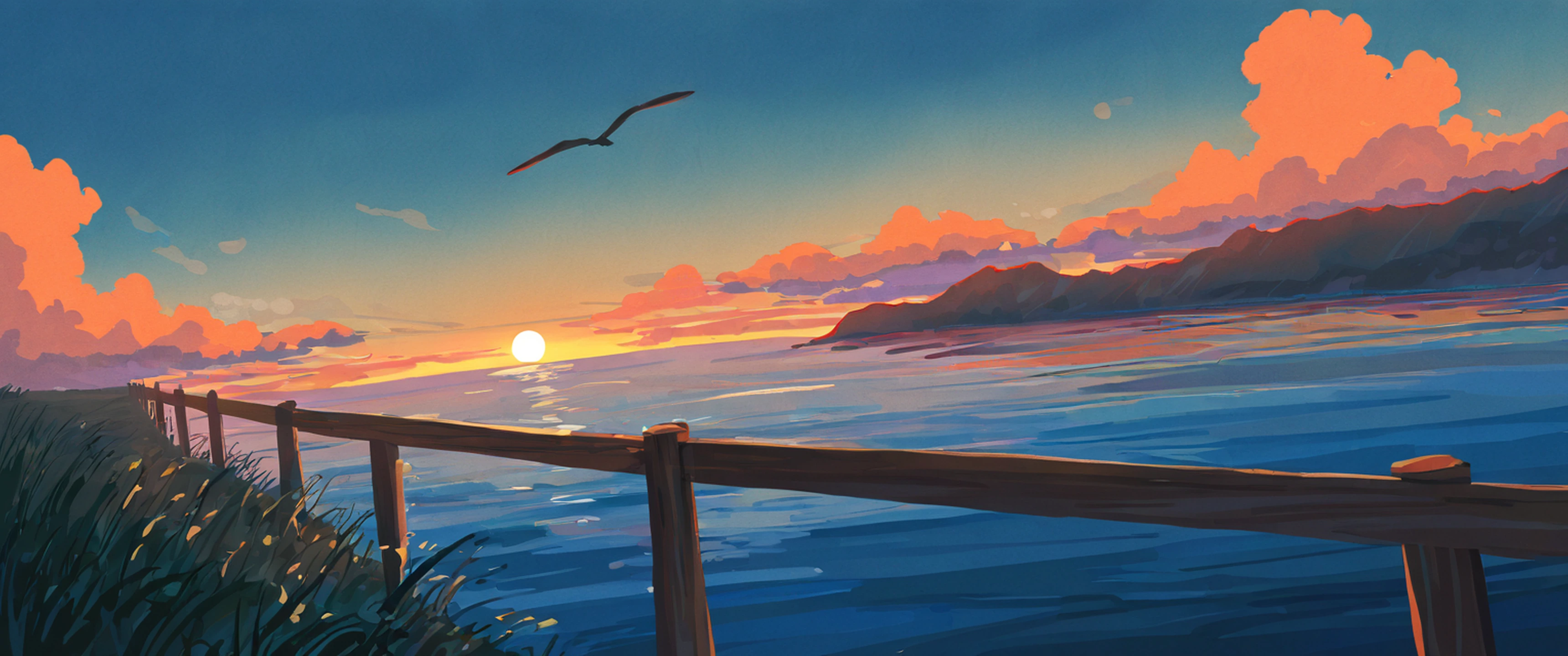 seaside lighthouse lofi wallpaper