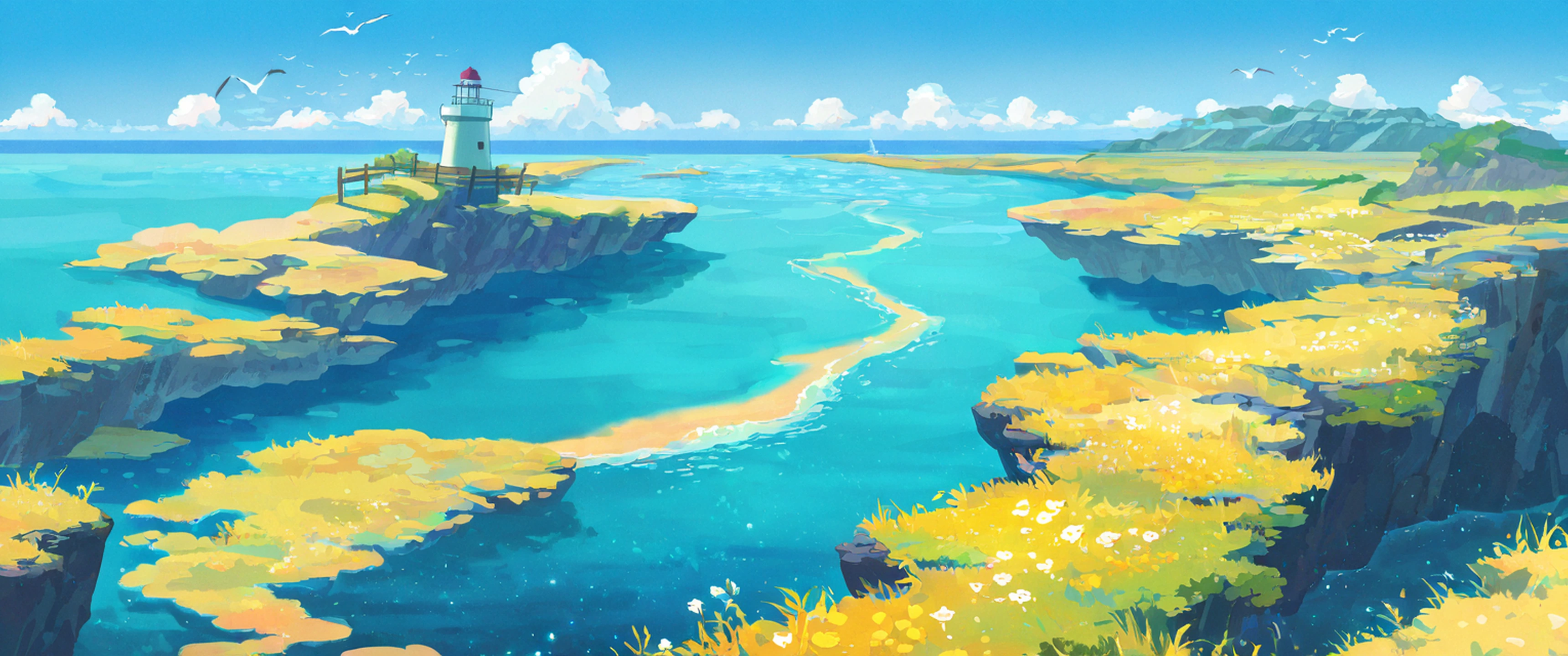 seaside lighthouse lofi wallpaper