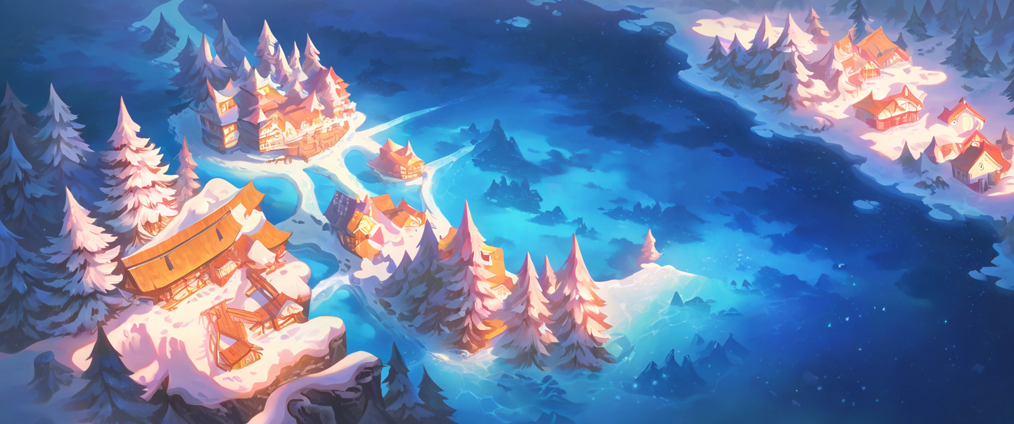 Snowy Mountain Village lofi wallpaper
