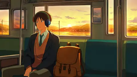 Boy Train Headphones lofi anime wallpaper preview