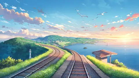 Countryside Train Station lofi anime wallpaper preview