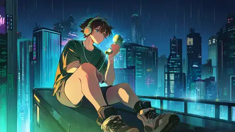 Cyberpunk Boy Rooftop lofi wallpaper cyberpunk boy rooftop 0265575360